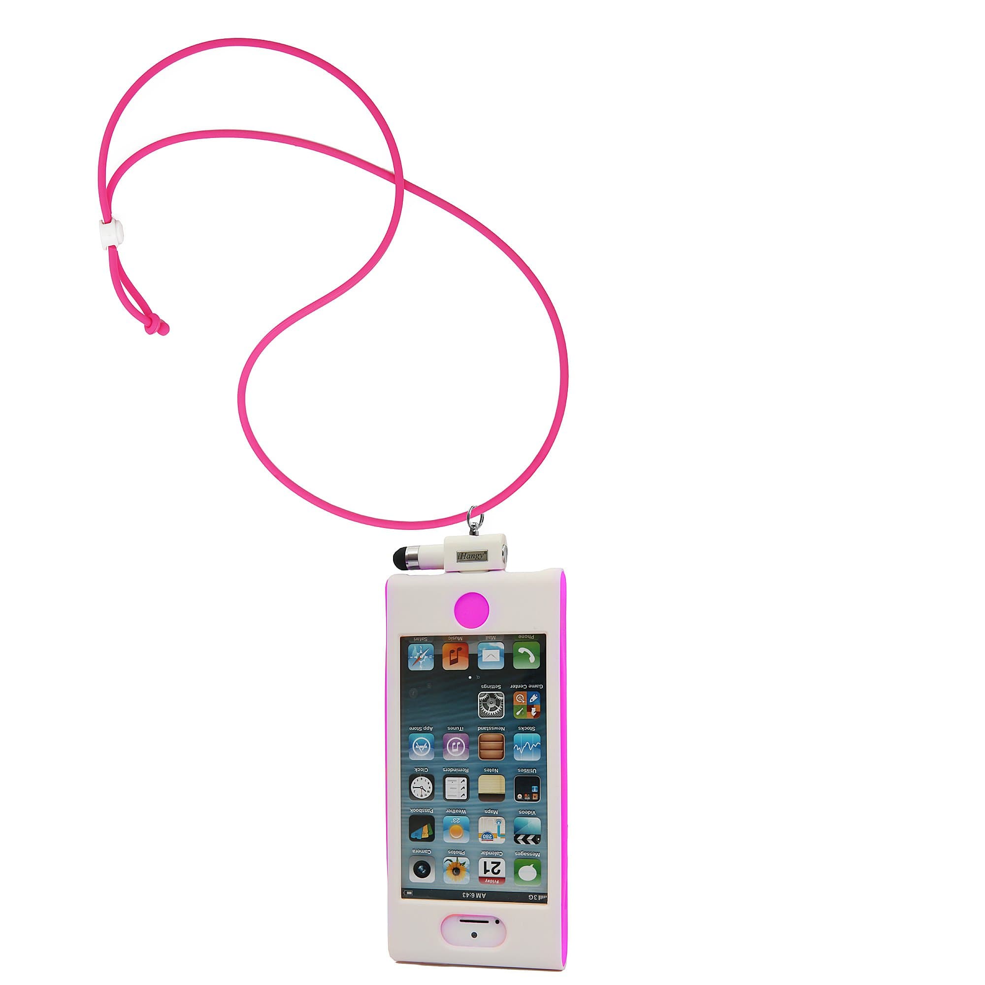 iHangy IHG-ONT-34686 Slip-In 5 Case with Lanyard Necklace and Stylus for iPhone 5 - Retail Packaging - White/Pink