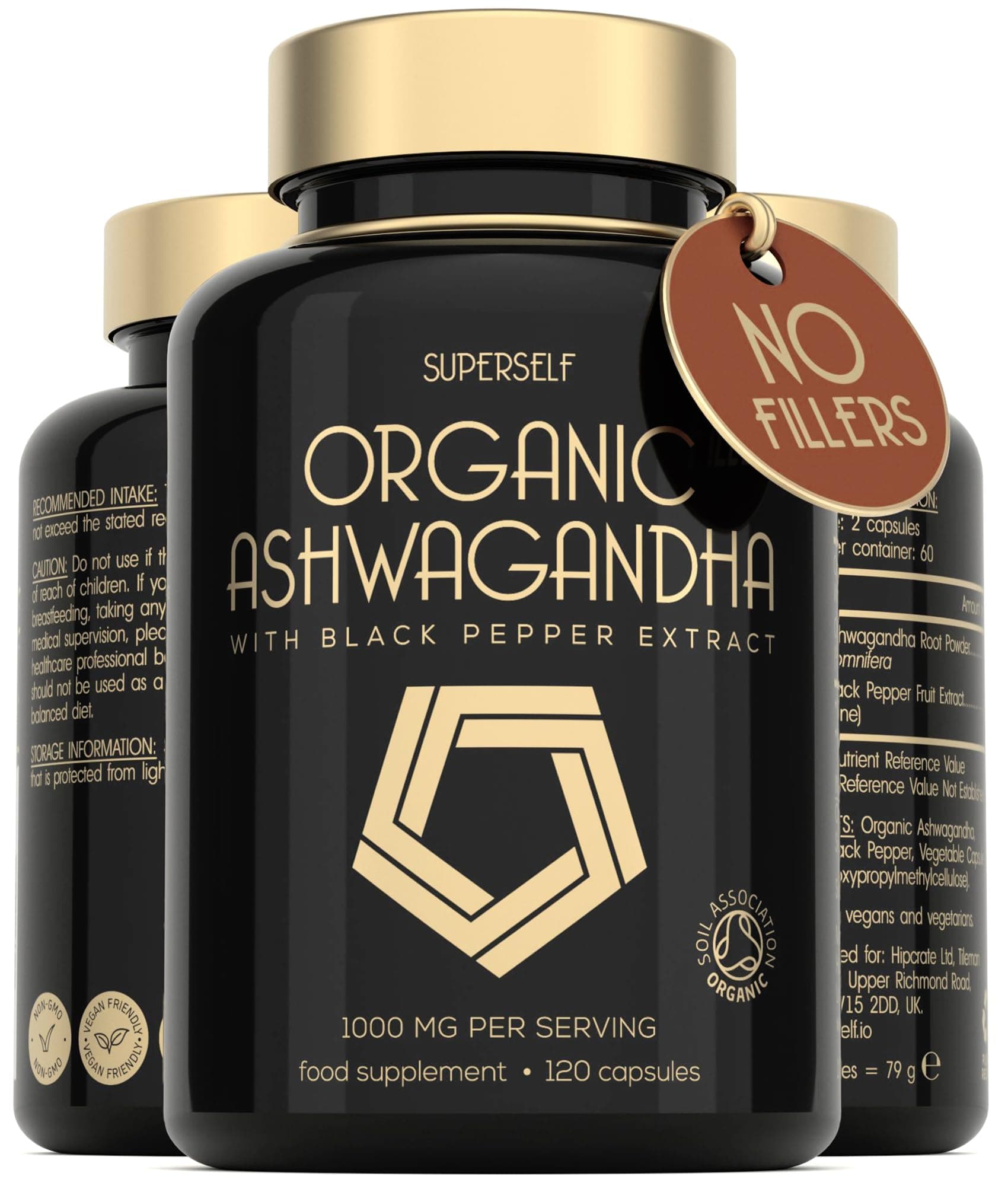 Organic Ashwagandha High Strength - 1000mg Ashwaganda 120 Capsules - Natural Support for Calm & Balance - Pure Root Powder with Black Pepper - Enhanced Absorption - Soil Association Organic Certified