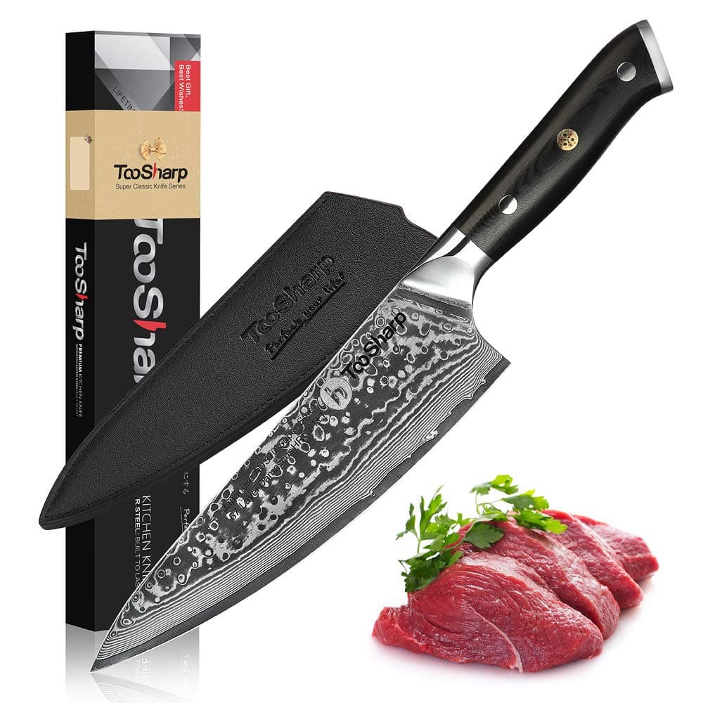 TooSharp 8 Inch Chef Knife Damascus Kitchen Knives, Super Sharp/Classic-Kitchen Series/Imported Japanese AUS10 Super Steel 67 High Carbon Stainless Steel Layer