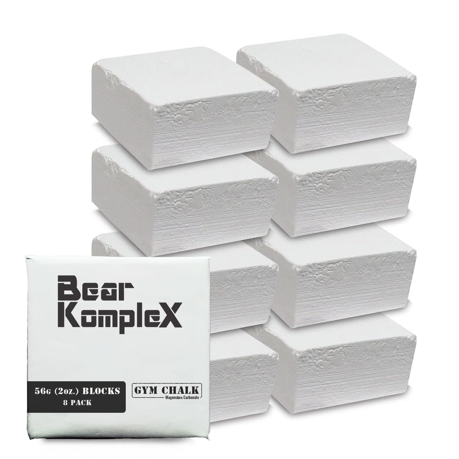 Bear KompleX - Gym Chalk Blocks - Pure Magnesium Carbonate Chalk for Weightlifting, Rock Climbing, Gymnastics, and Workout - Non Slip Grip for Hands, No Blisters and Tears - (8 pcs, 56g)