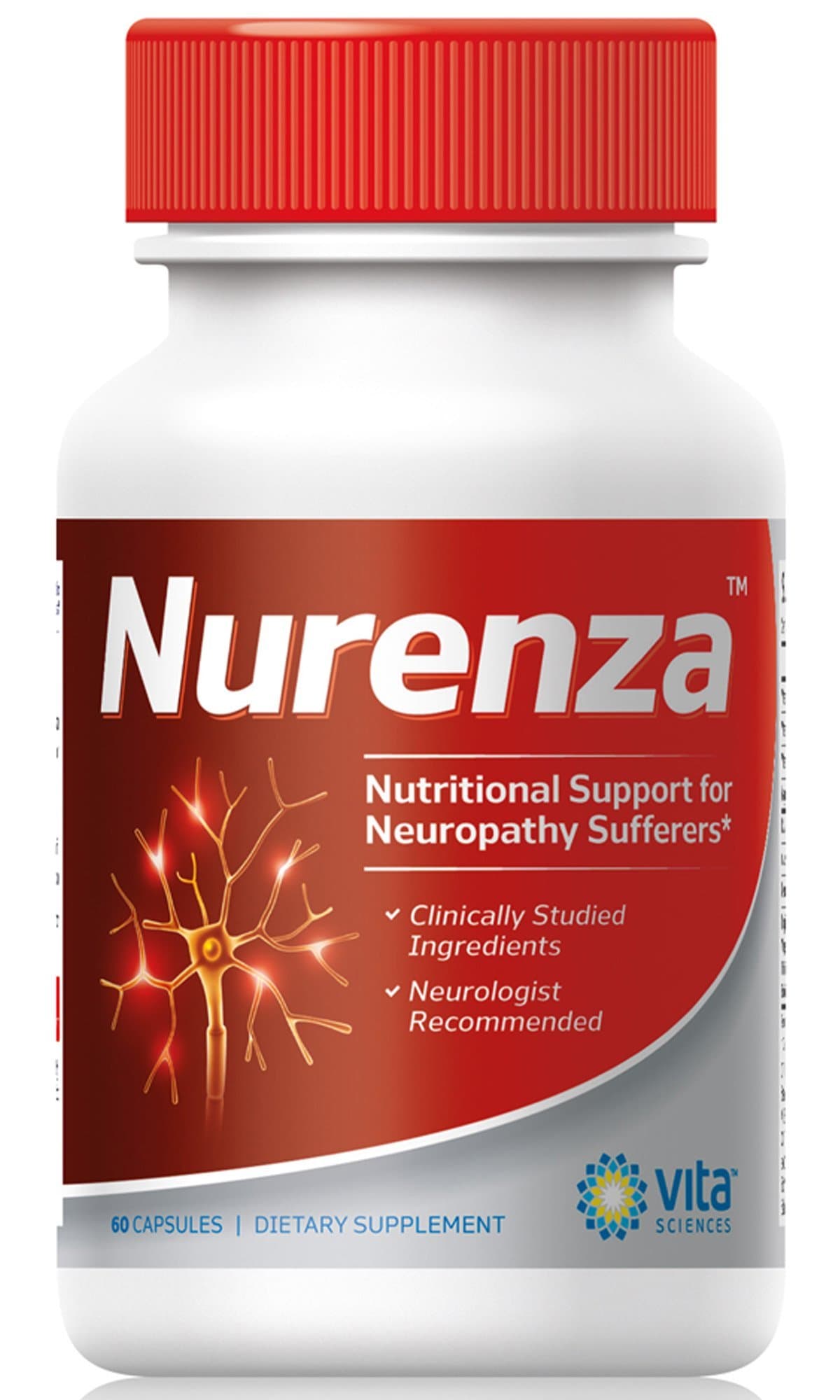 Vita Sciences Nurenza Neuropathy Relief Supplement 40x Strength Natural R-ALA Form for Nerve Health, Fast Repair w/Vitamins, Antioxidants Revitalizing Feet, Hands, Legs, and Toes. 60 Ct.
