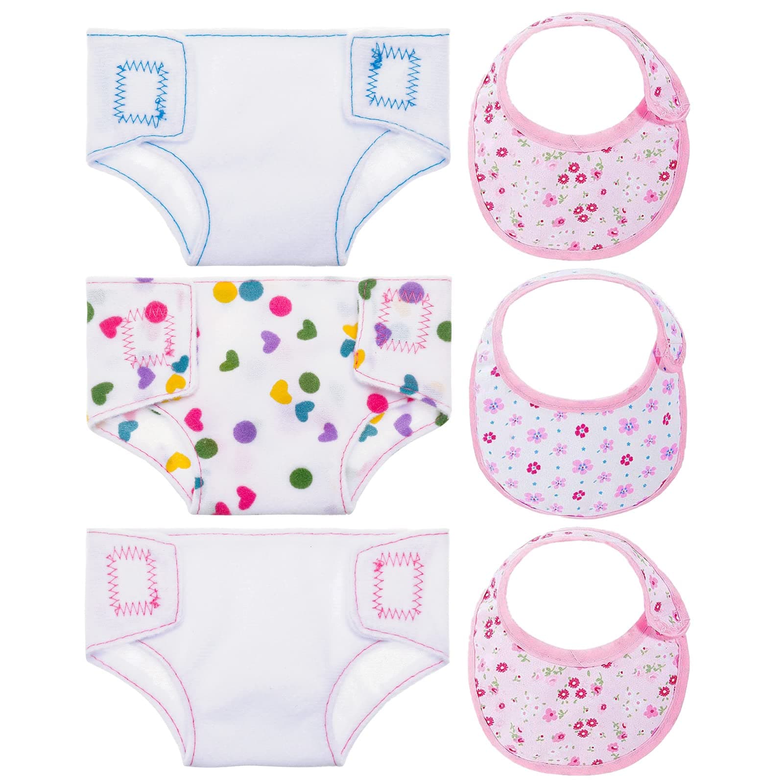 FRIUSATE 6 Pcs 1:12 Scale Doll Clothes Accessories Baby Doll Nappies and Doll Bibs Set Baby Doll Accessories Set For 14-18 Inch Doll Girls