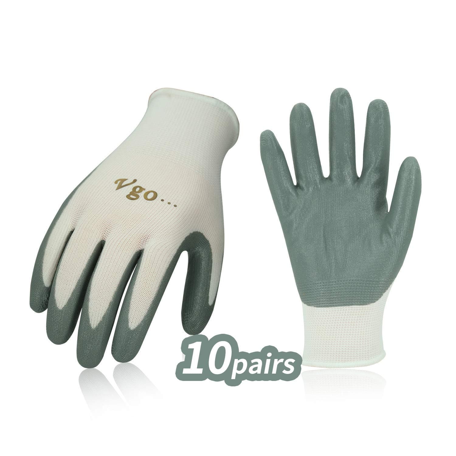 Vgo... 10Pairs Nitrile Coating Gardening and Work Gloves (Size M, White, NT2110)