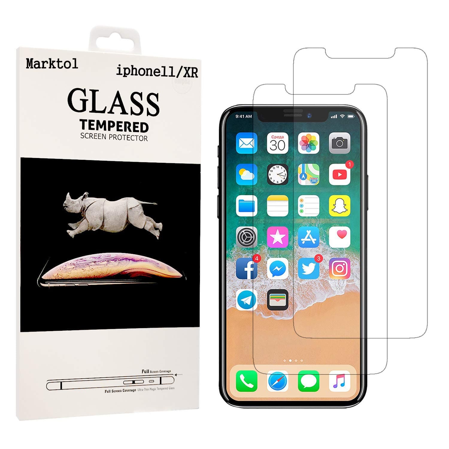 Marktol Screen Protector for iPhone 11 and iPhone XR, [2 Pack] Premium Tempered Glass [High Definition] [Ultra Thin] [6.1"]