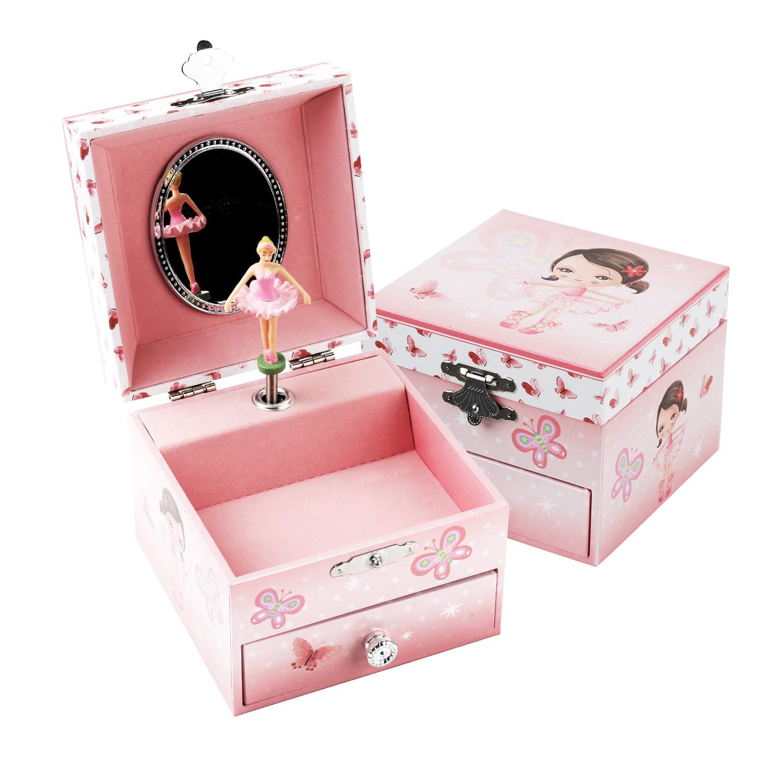 Girl's Musical Jewellery Storage Box With Pullout Drawer and Spinning Ballerina, Music Box for Kids Jewel Storage for Ages 3-10 Girls Gift