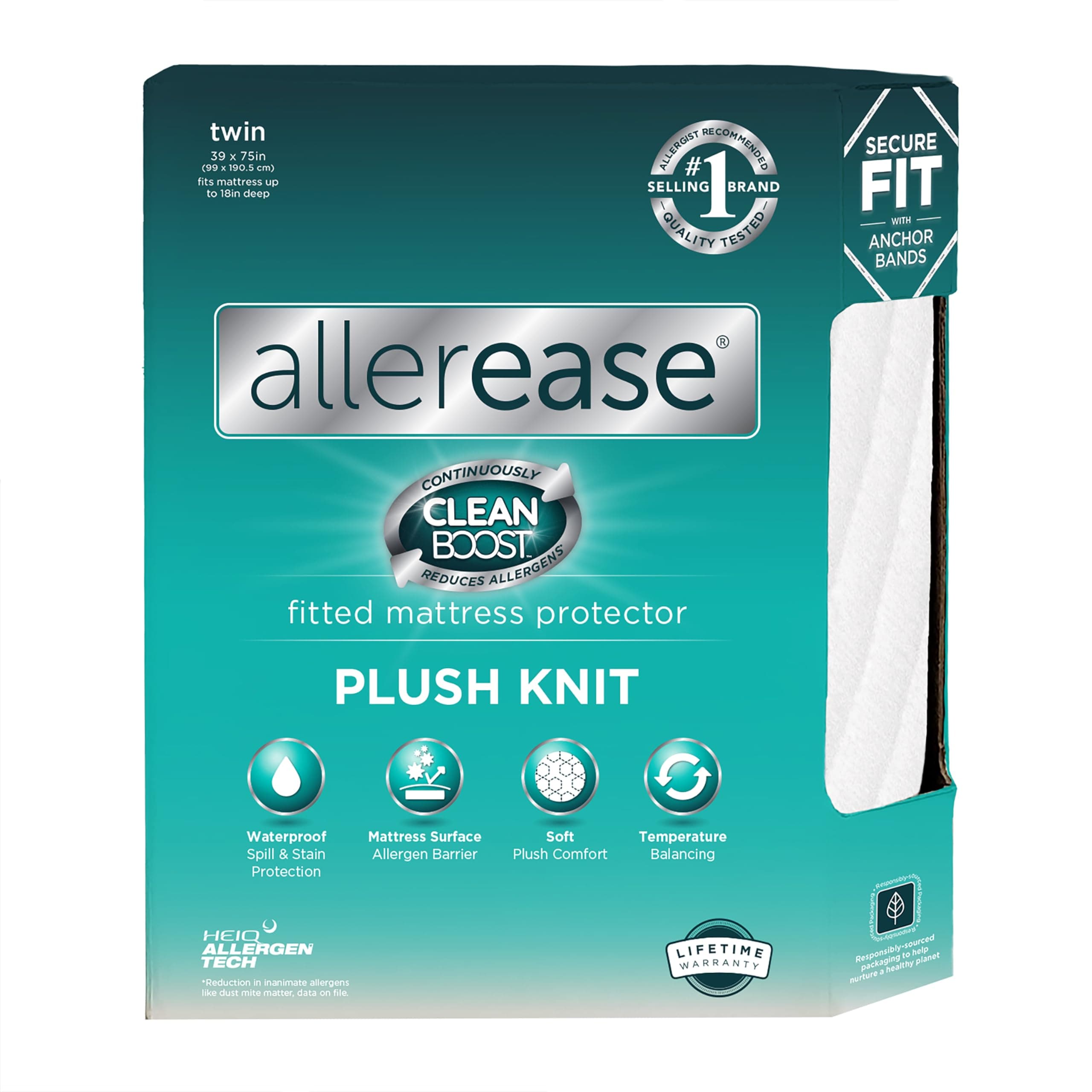 Aller-Ease Clean Boost Plush Knit Mattress Protector, Twin