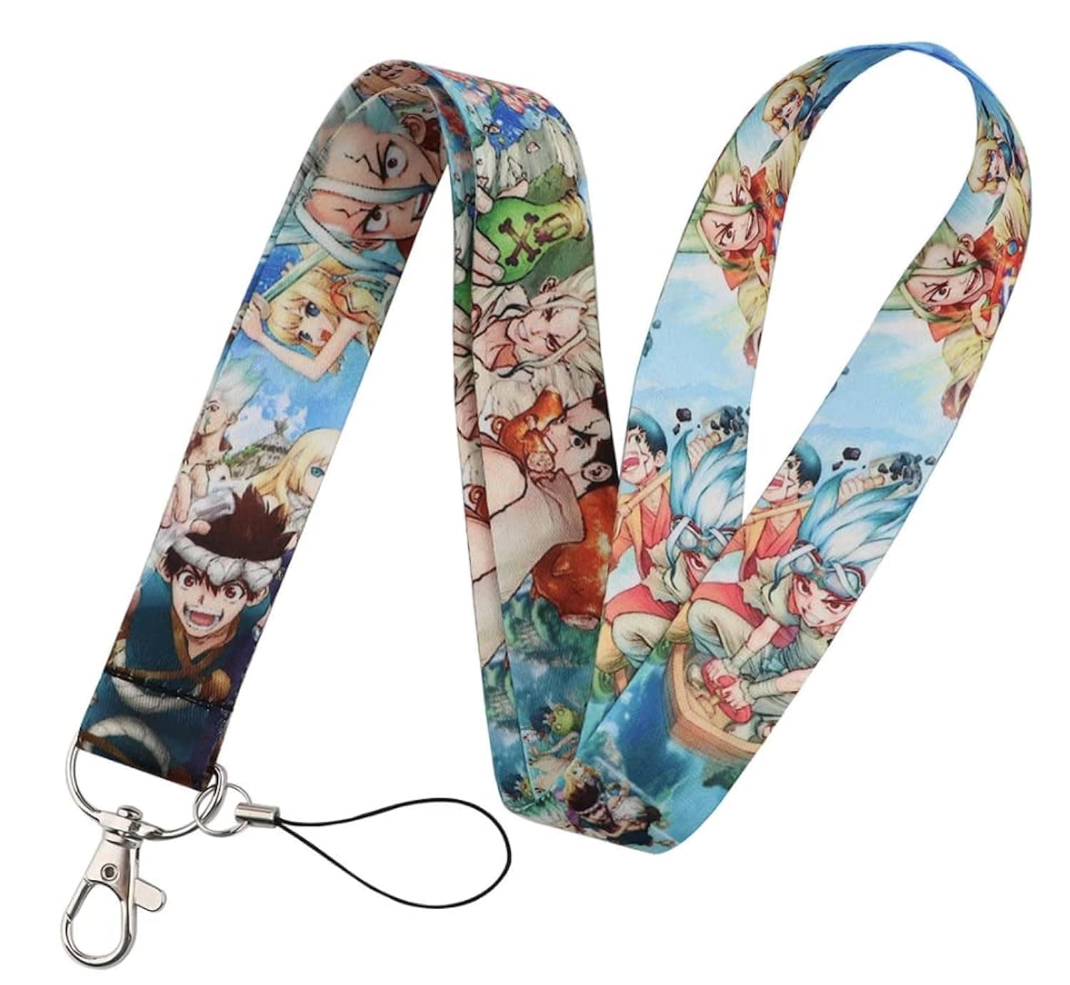 Pinstant Doctor Dr Stone Senku Ishigami Manga Anime 17.7" Neck Lanyard Keychain Holder ID Badge Mobile Phone Pin Strap