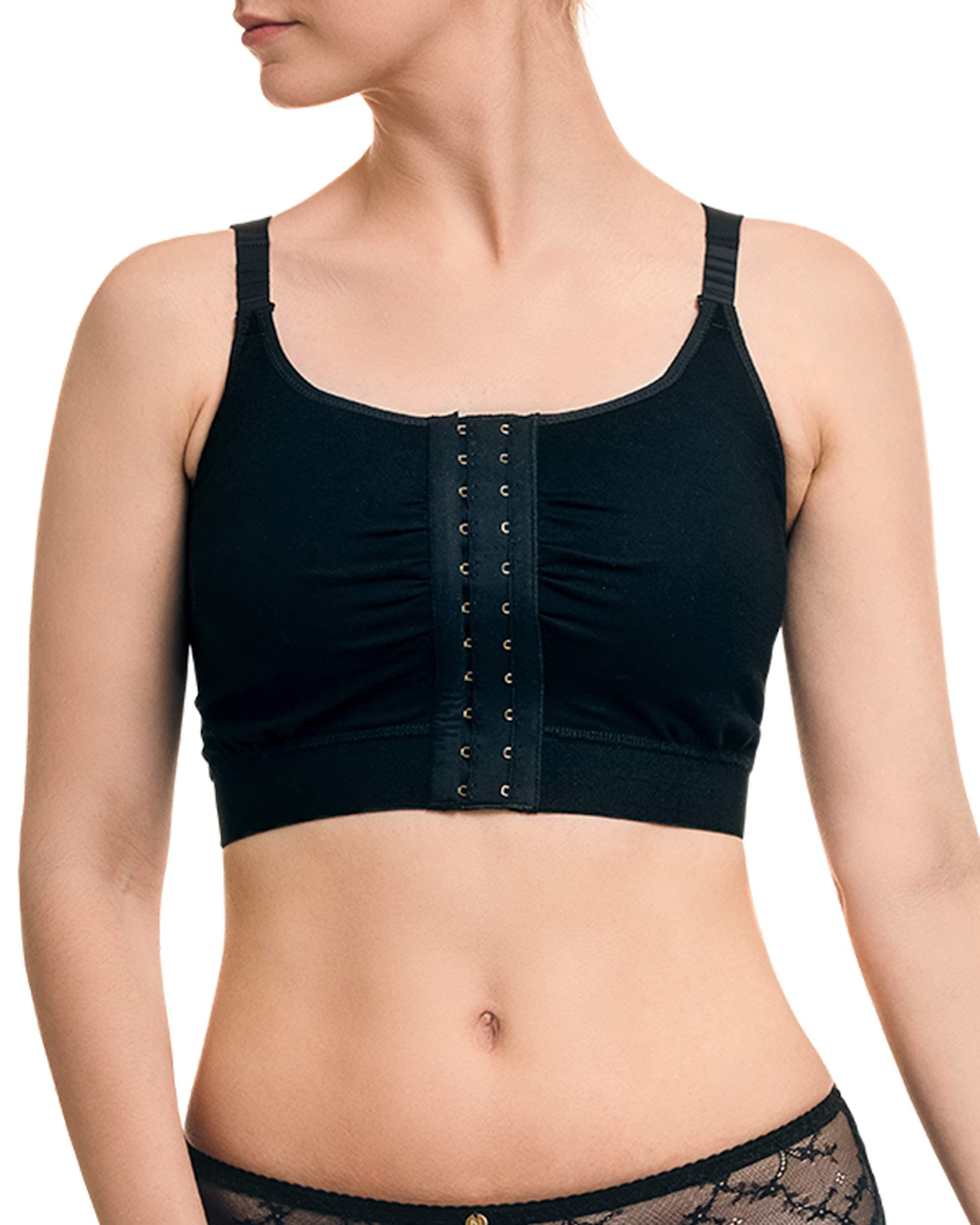 Ipomia Post Surgery Patented Essential Recovery Bra w Adjustable Front Closure Black