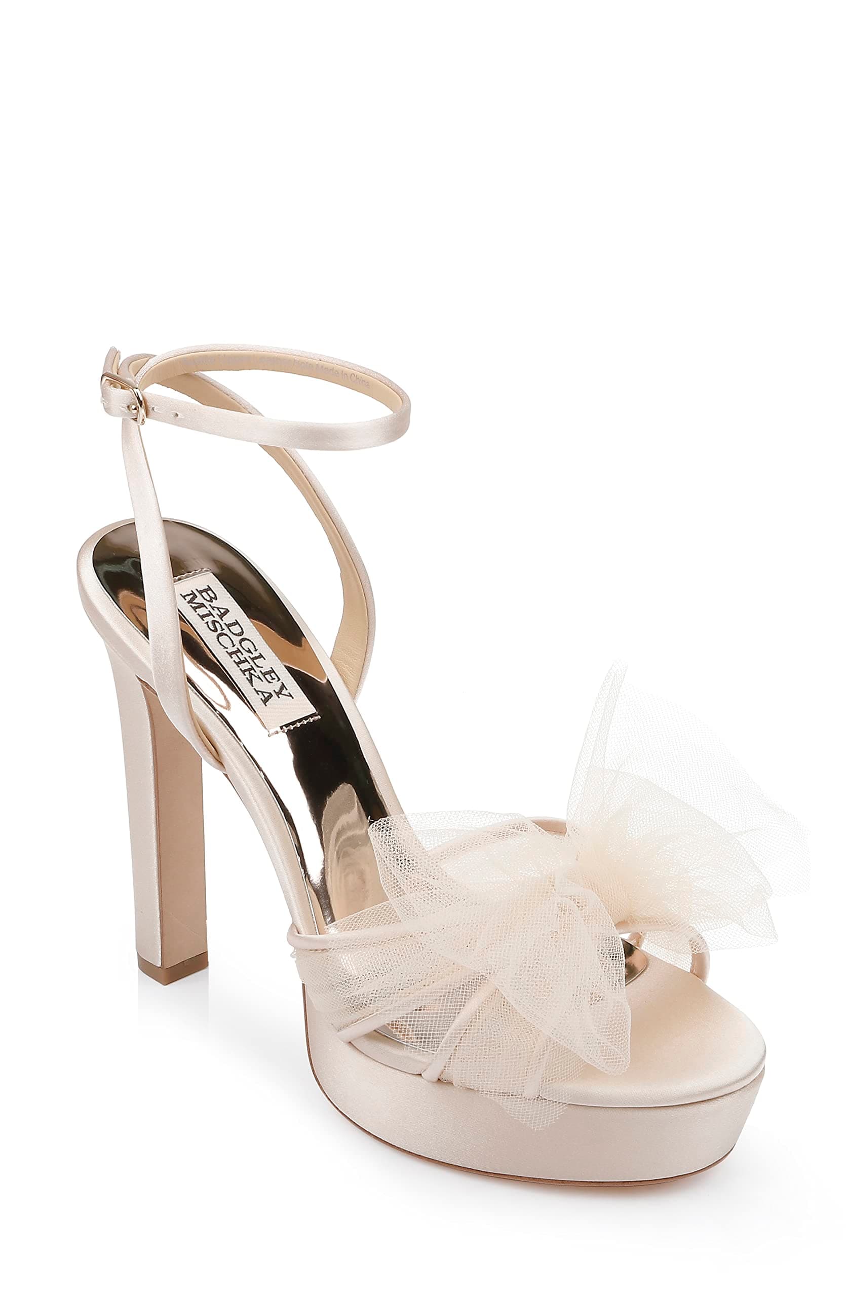 Badgley Mischka Women's Sophie Platform Sandal with Tulle Flower Heeled