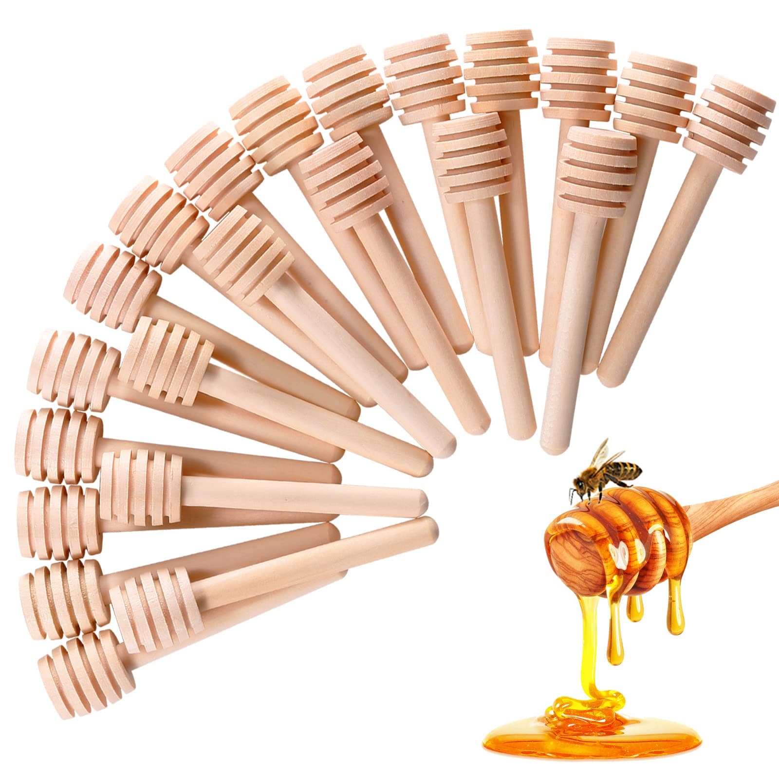 25 Pcs Honey Sticks Dipper, 3 inch Mini Wooden Honeycomb Stick, Small Honey Spoons Stirrer Stick for Honey Jar Dispense Drizzle Honey and Wedding Party Favors Gift