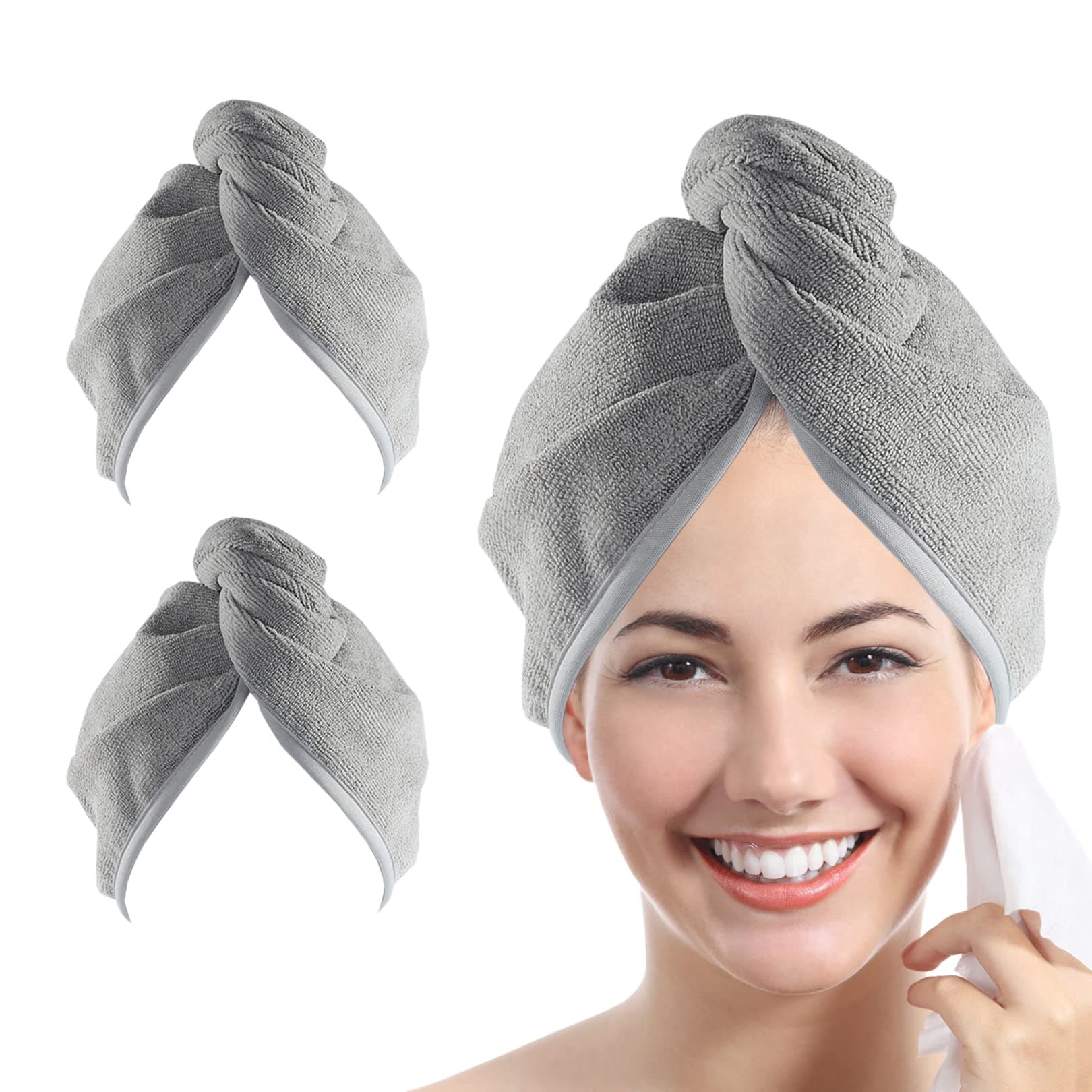 YoulerTex Microfiber Hair Towel Hairs Wrap: 2 Pack 10X26 Hair Dryer Towels for Women Absorbent Turban Twist Drying Shower Cap Curly Hairs Products for Hair's Care Accessories (Gray)