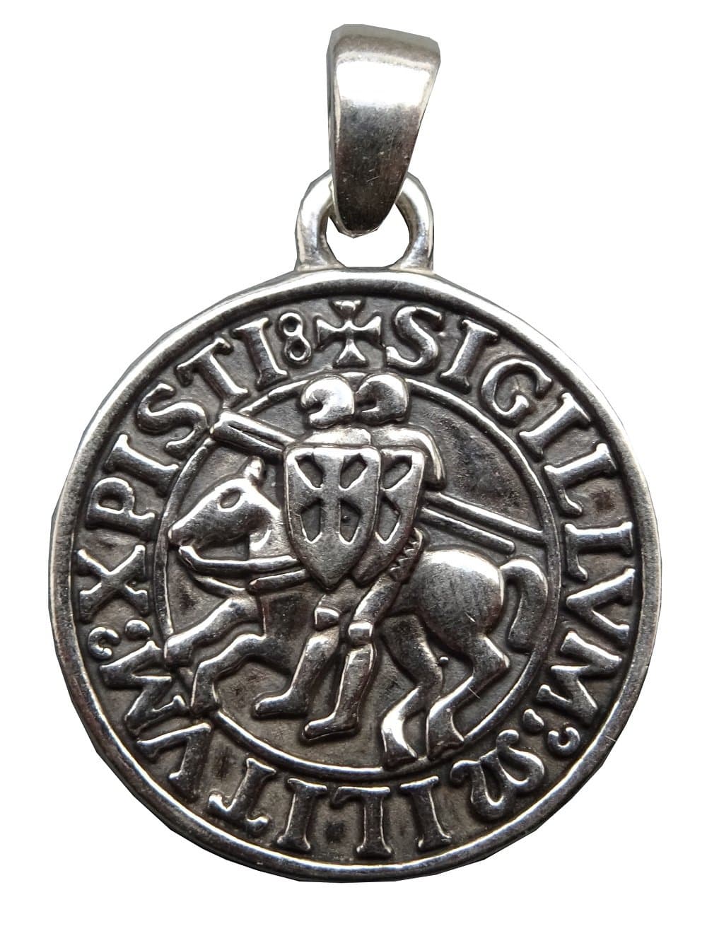 Beautiful Silver Symbol of the Templar Order Medal:- Two Knights Riding the Same Horse in Beautiful Reliefs with Leather Cord