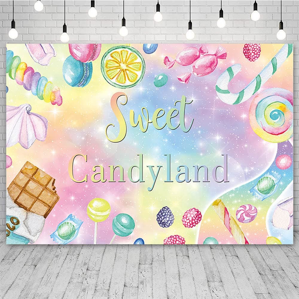 Sendy SENDY 7x5ft Sweet Candyland Backdrop Sweet Girl Pastel Birthday Photography Background Lollipop Macaron Birthday Party Cake One Size