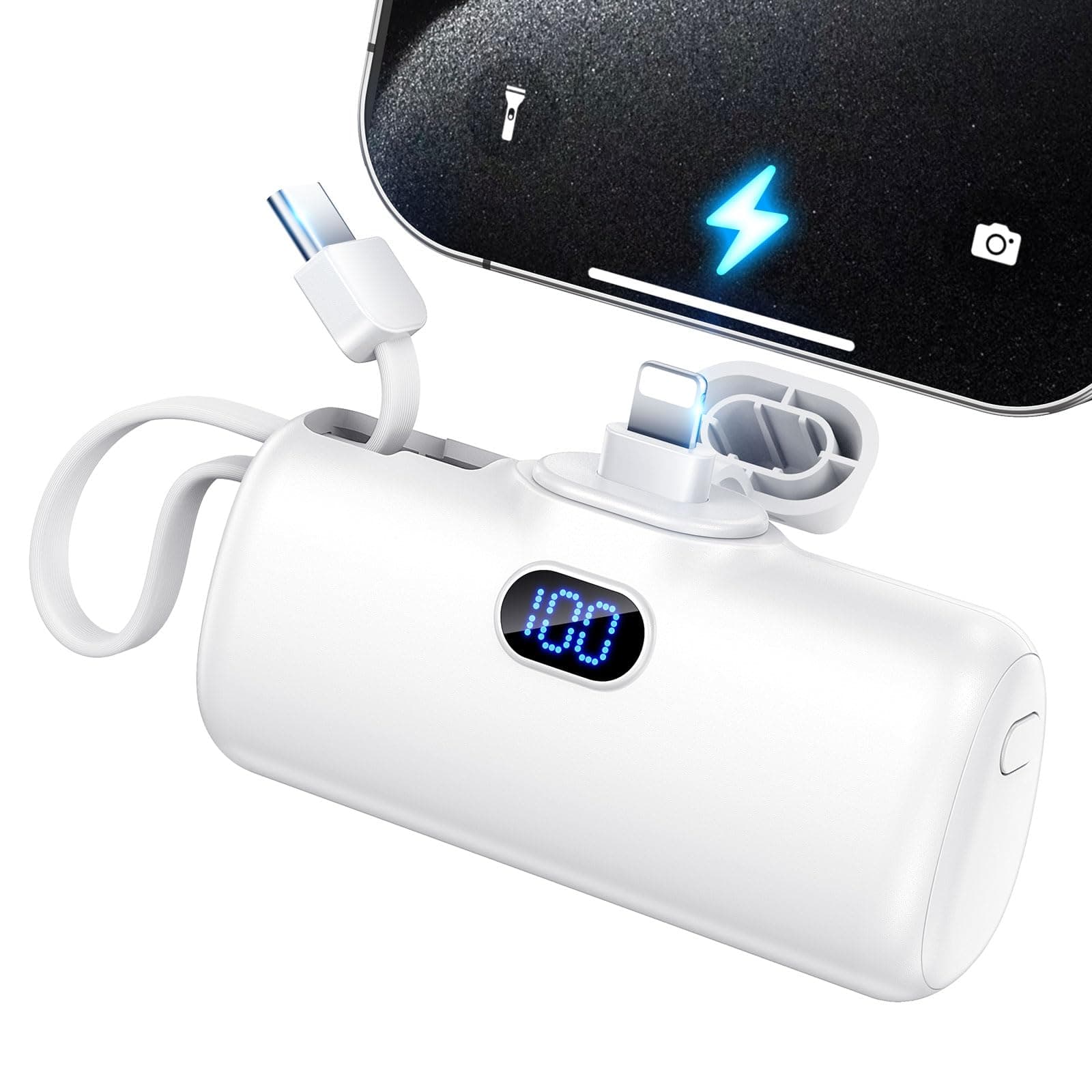 Sponsored Ad - 5000mAh Power Bank Mini Portable Charger with Lightning and USB-C Ports LCD Display Battery Pack Compatible with iPhone and Android Smartphone