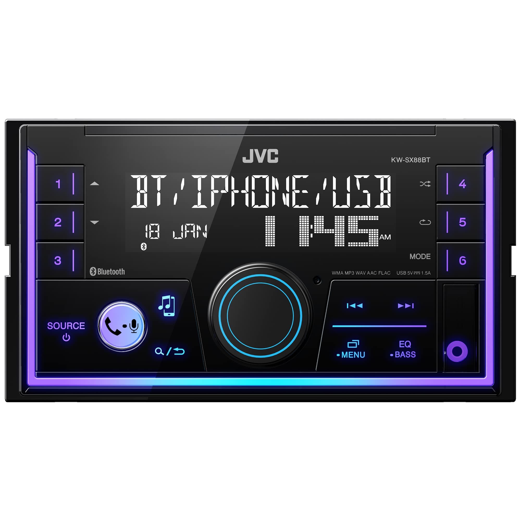 KW-SX88BT Bluetooth Double Din Digital Media Car Stereo with Shallow Chassis, Variable Color Dsplay, Front USB and Aux, Powerful Amplifier, AM/FM Radio, Perfect OEM Replacement for Your Vehicle