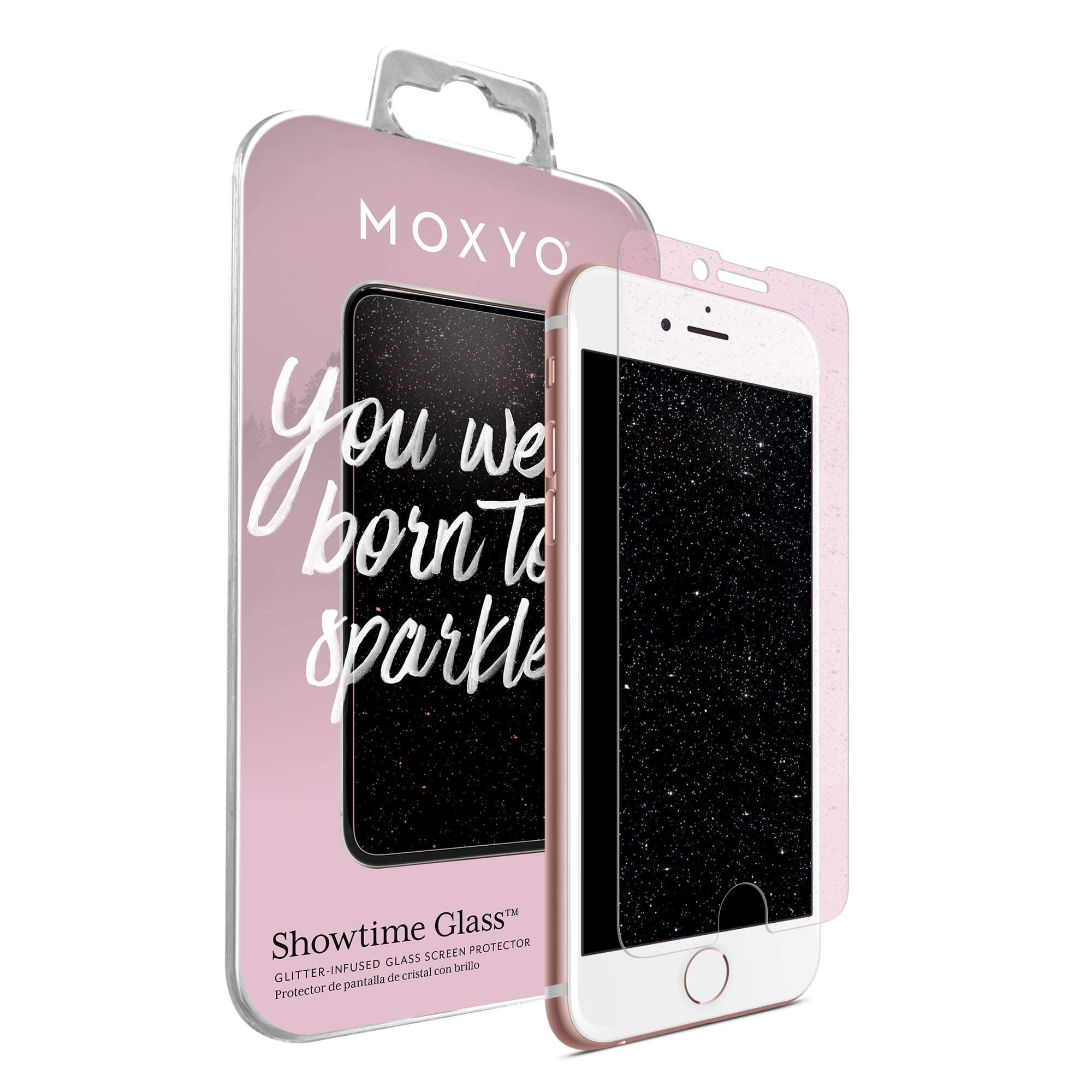 MOXYO - Showtime Glitter Glass Screen Protector Compatible with Apple iPhone 6 Plus/6s Plus/7 Plus/8 Plus, Glitter-Infused Tempered Glass Screen Protector (Pink)