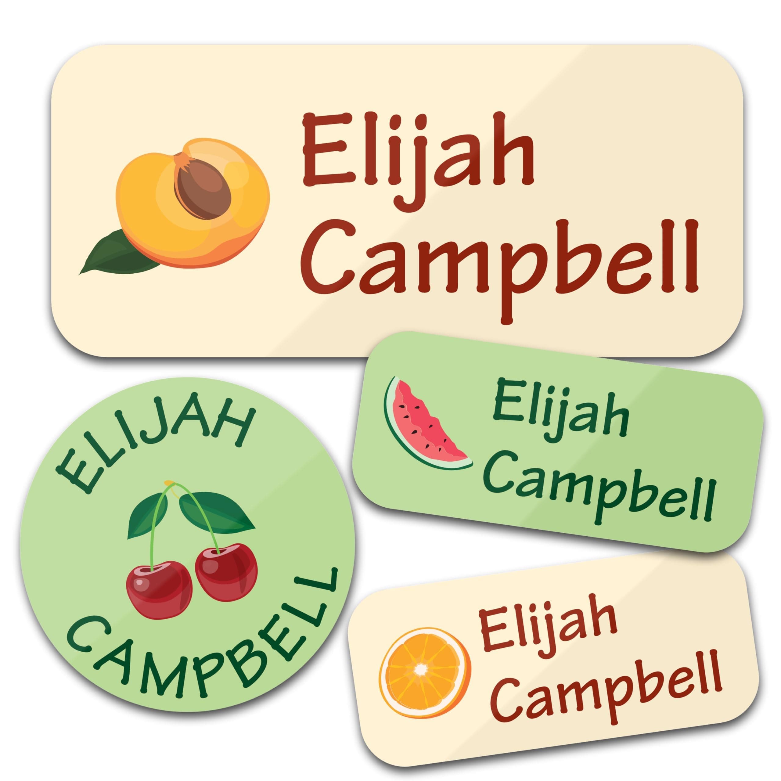 Personalized Daycare Name Labels (130 Labels) - Custom Waterproof Name Stickers for Clothing Tags, Water Bottles, Lunch Boxes and School Supplies (Fruit)