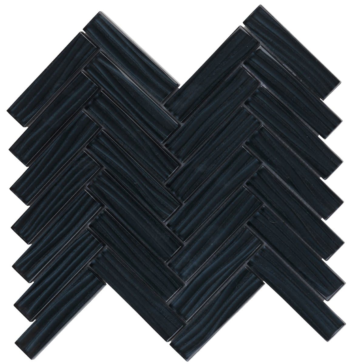 Modket TDH80MO Black Metallic Wave Cold Spray Glass Mosaic Tile Herringbone Pattern Backsplash