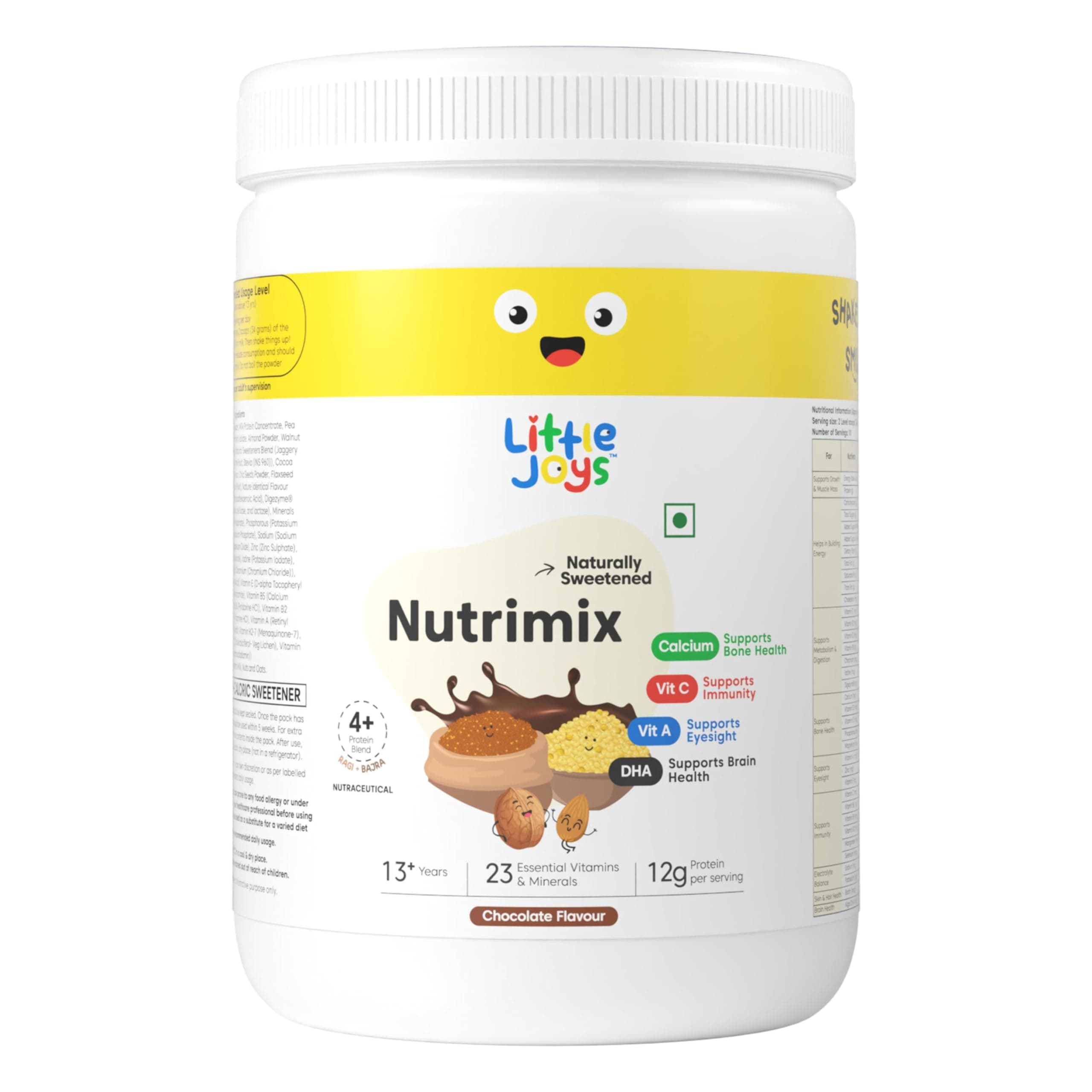 Chocolate Nutrimix 13+ (350g) | Naturally Sweetened with Dates & Jaggery | With 23 Essential Vitamins & Minerals | 12g Protein per Serving | Supports Overall Health & Development | With Ragi, Millet, Almonds & Oats | Chocolate Flavour Nutrition Drink Powder