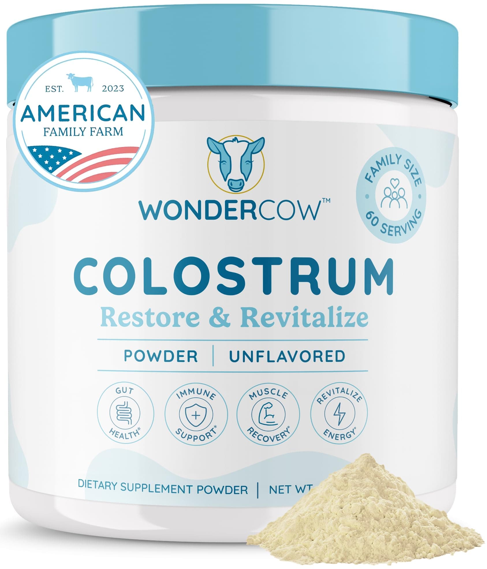 Colostrum Supplement Powder for Gut Health, Immune Support & Wellness | Natural IgG Pure Whole Bovine Colostrum Superfood, Unflavored, 60 Servings