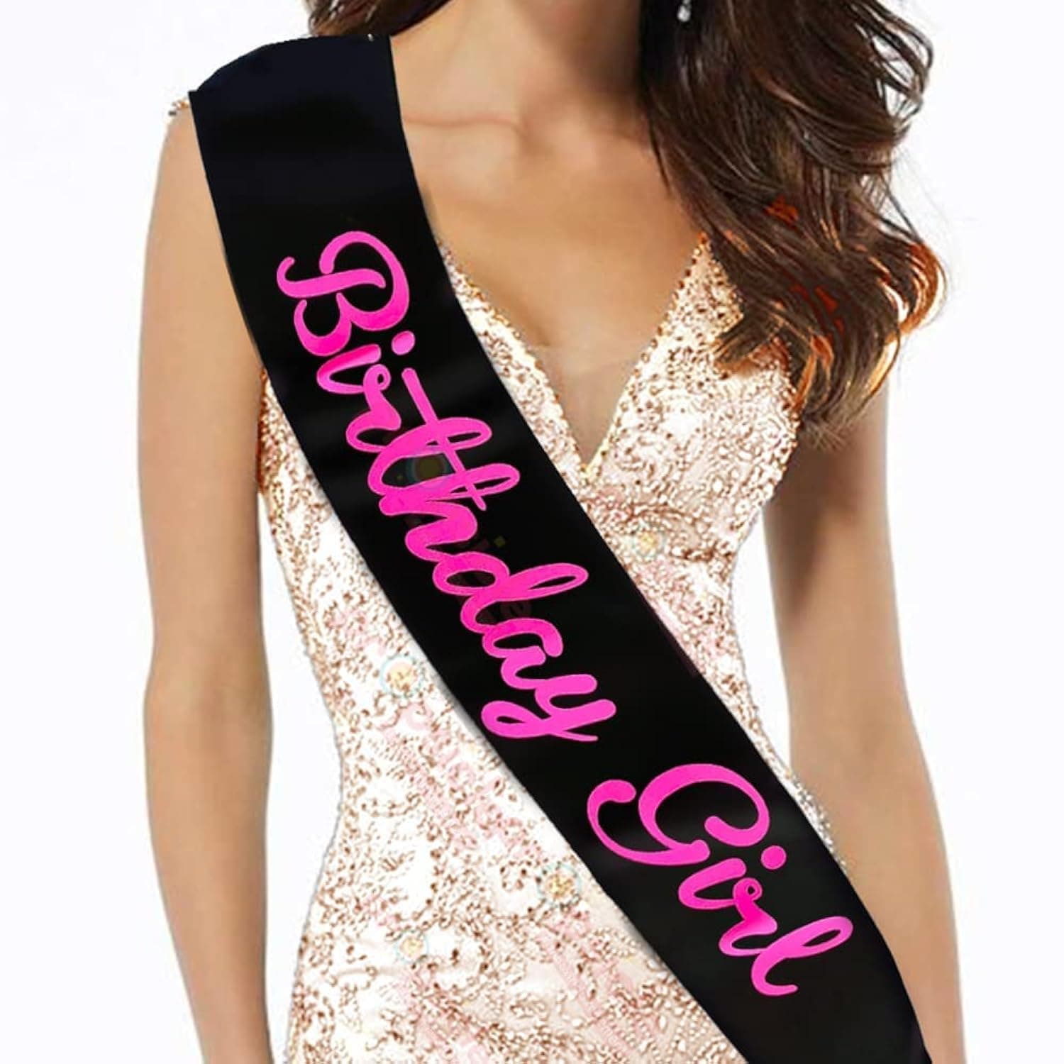 Propsicle Black Satin Material Birthday Girl Sash/Happy Birthday Sash for Girls Theme Party/Girl Birthday Decoration Items - Pack of 1