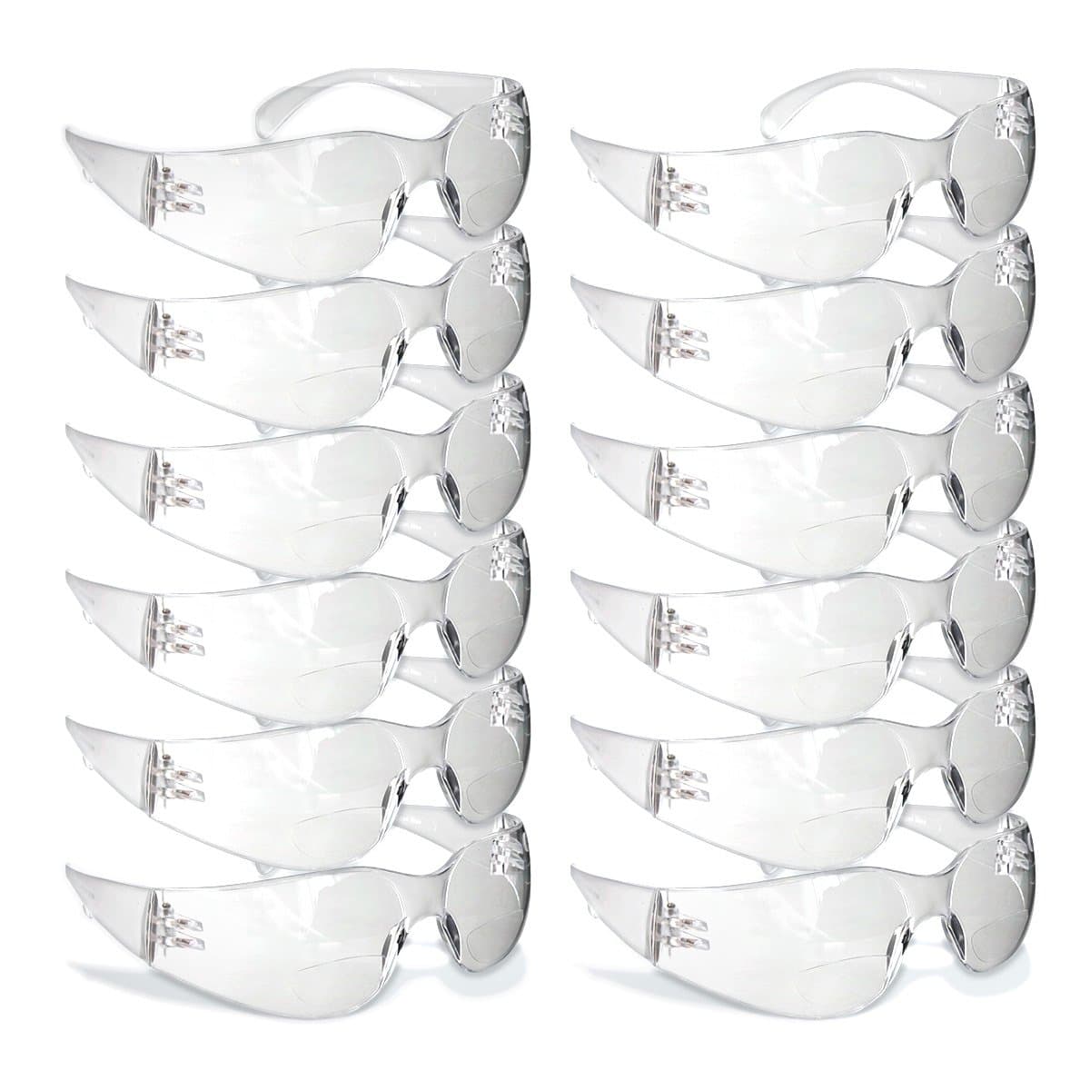 Safety Glasses with Readers - Clear | Polycarbonate Frame with UV400 Protection | Scratch Resistant Coating Bifocal Safety Glasses | Wrap Around One-Piece Safety Glasses | 1.5-12PK