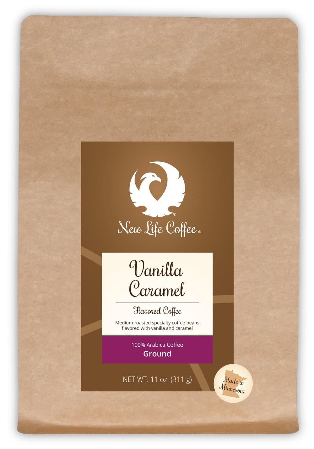 New Life Coffee Vanilla Caramel Ground, Flavored Medium Roast, 11 oz.
