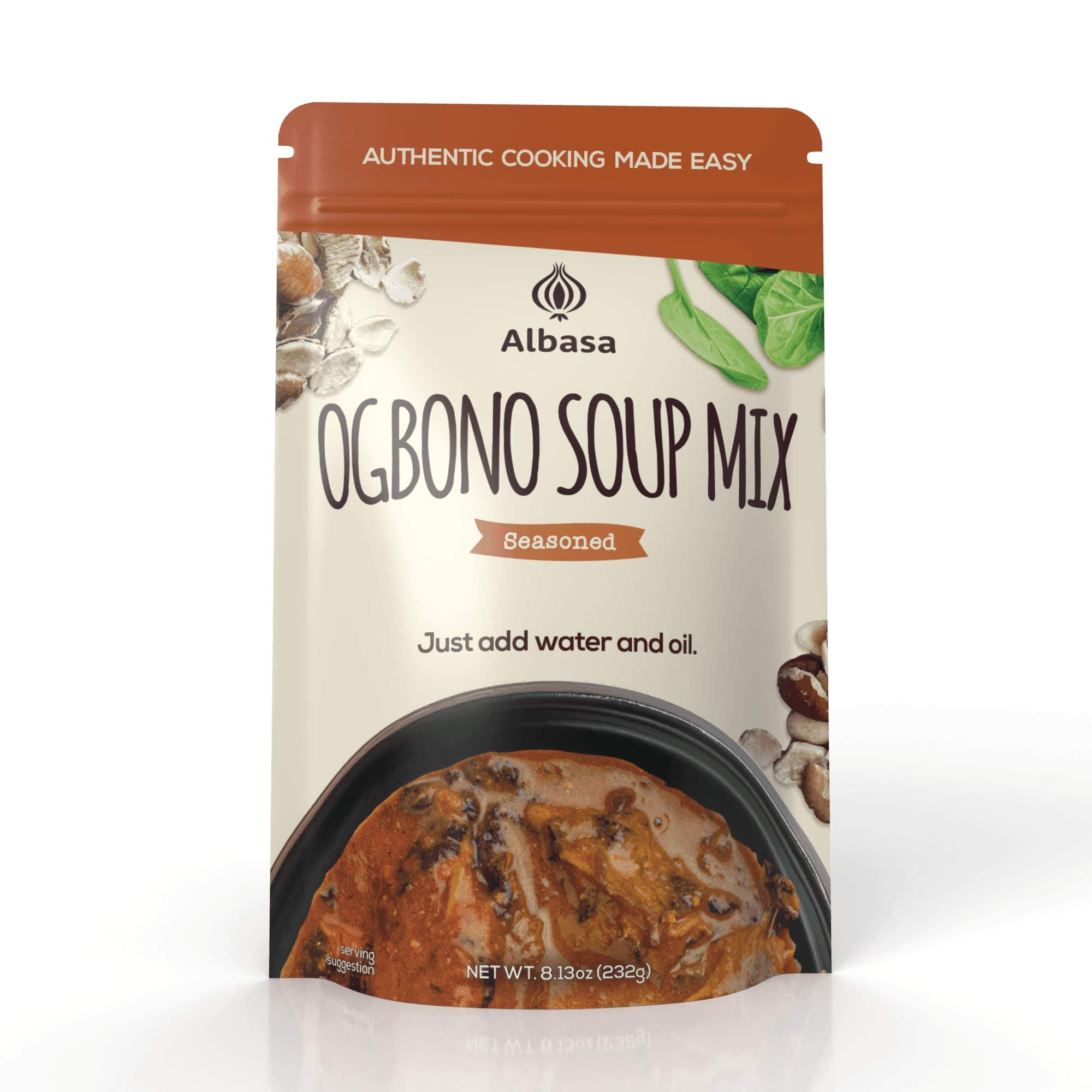 Albasa Ogbono Soup Mix 8oz (Seasoned) Authentic, Complete Ingredients, No Fillers, No Preservatives