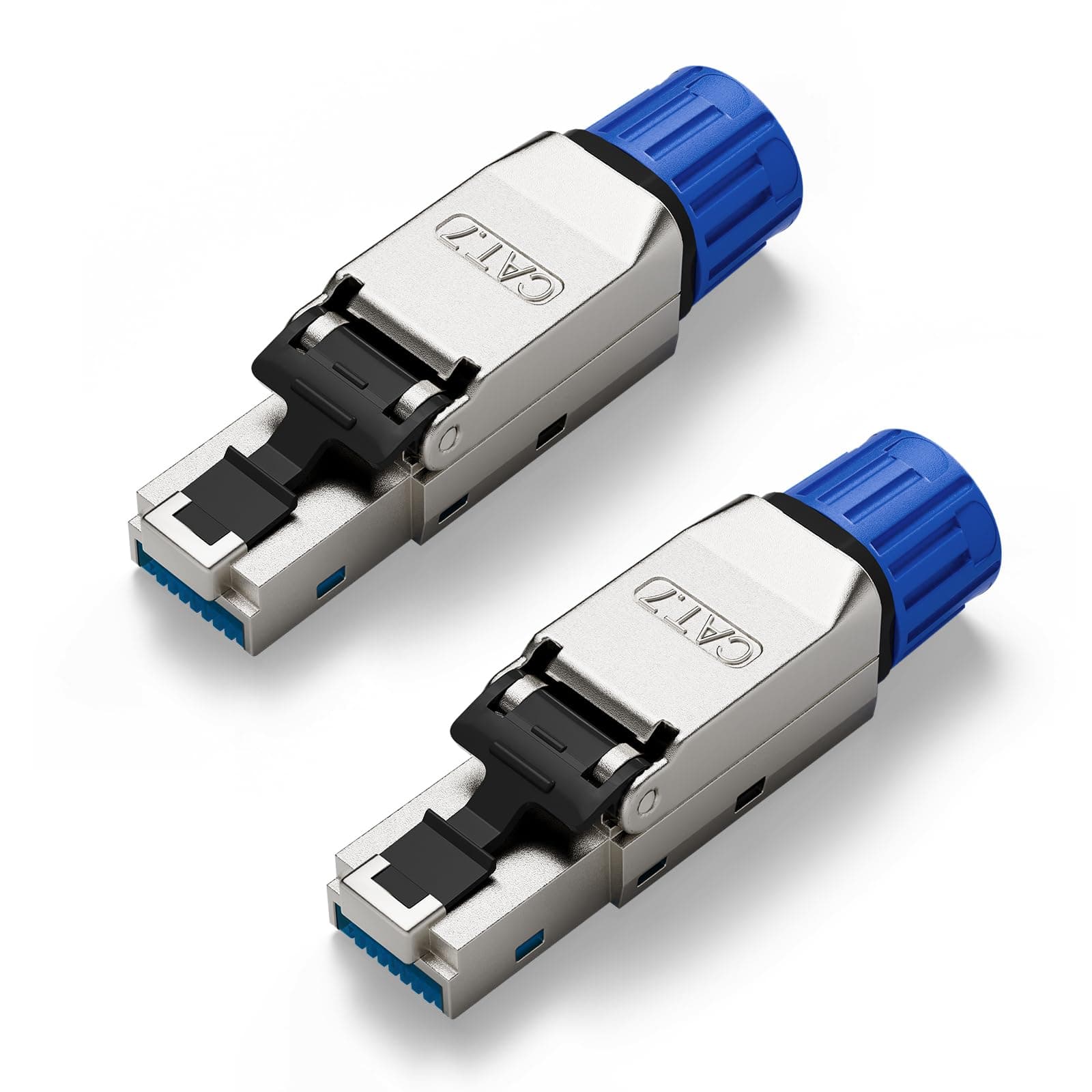 Toolless RJ45 Connector, Gold Plated Tool Free Cat 7 Connector, Shielded Ethernet Plug for Cat6A/Cat7 Ethernet Cable 2 Pack