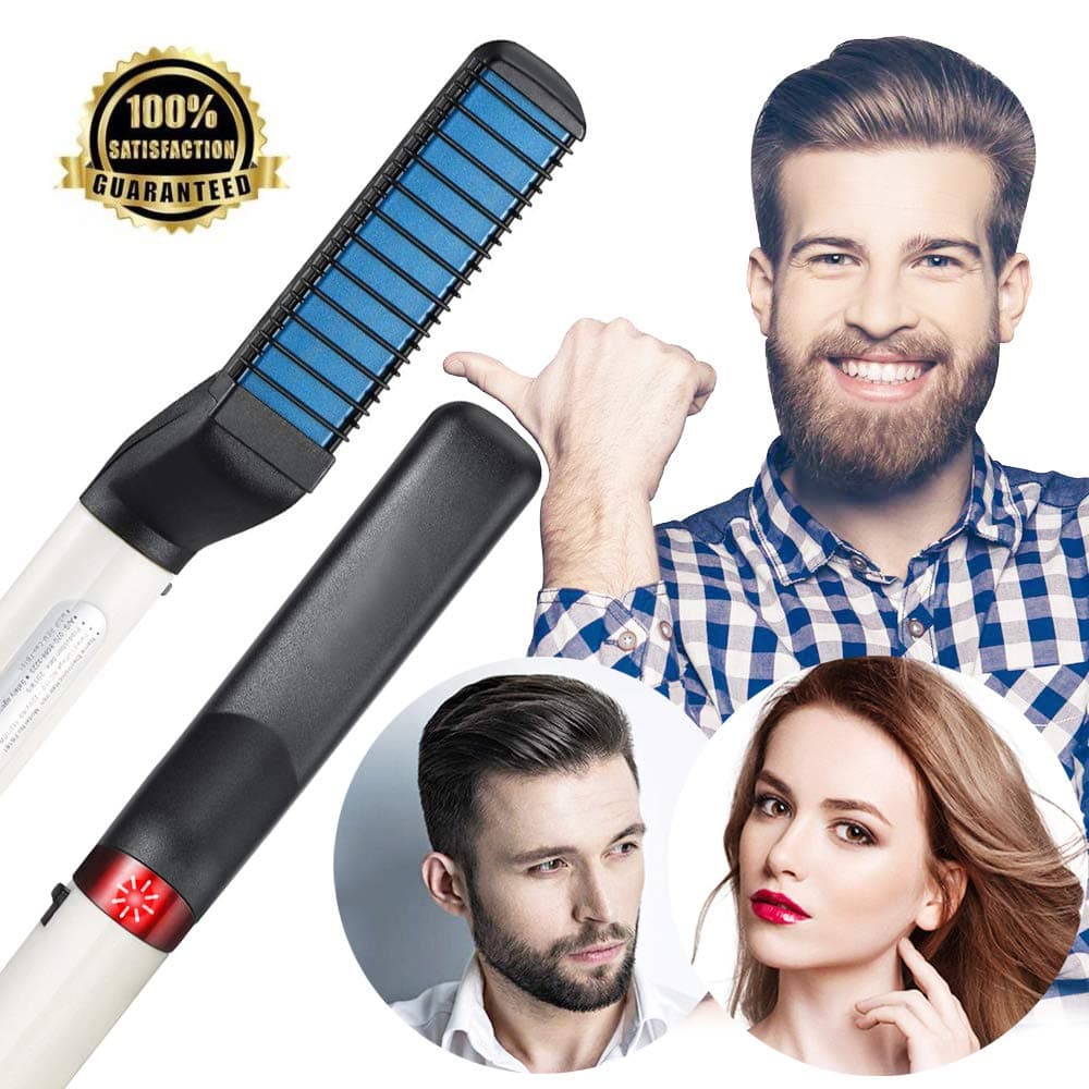 Beard Straightener, YOOAO Hot Comb for Men Quick Hair Straightening Electric Hair Styler for DIY Flexible Modeling and Natural Side Hair