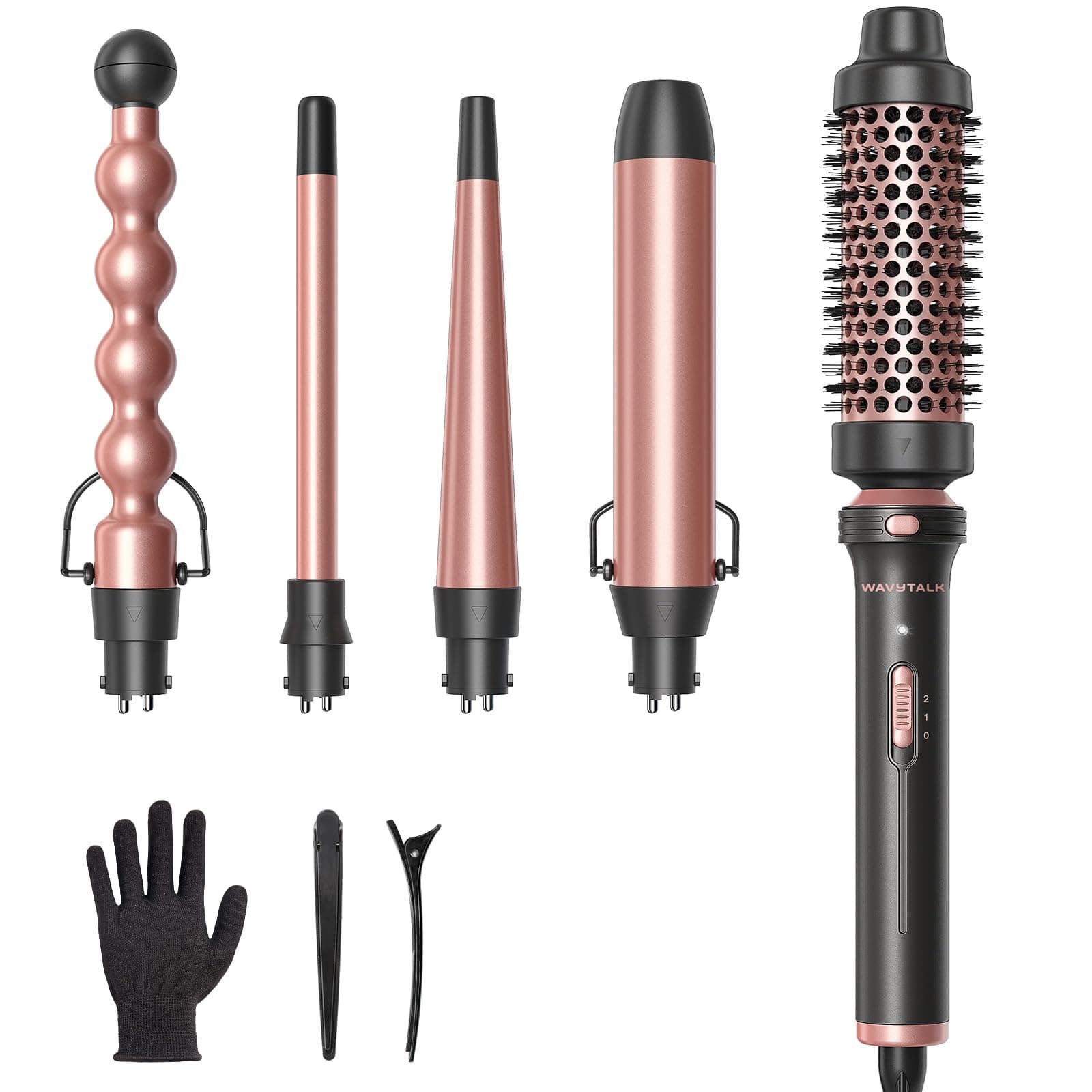 5 in 1 Curling Wand Set, Multi Curl, Curling Wand Set with Thermal Brush and 4 Interchangeable Ceramic Curling Wand(0.5”-1.25”), Instant Heat Up Wand Curling Iron