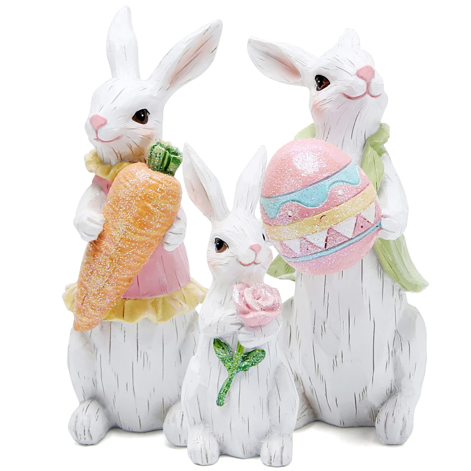 Easter Bunny Decorations Spring Indoor Home Decor Bunny Figurines (Easter White Bunny Family)