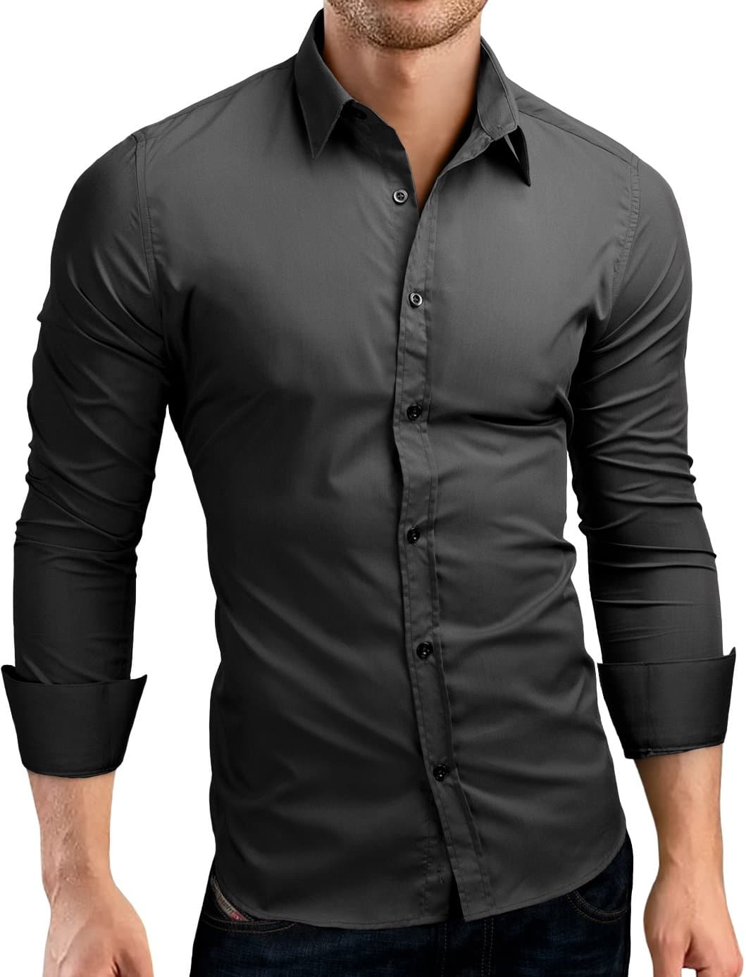 Grin&Bear Slim Fit Men's Stretch Fabric Shirt Dress Shirt, SH500