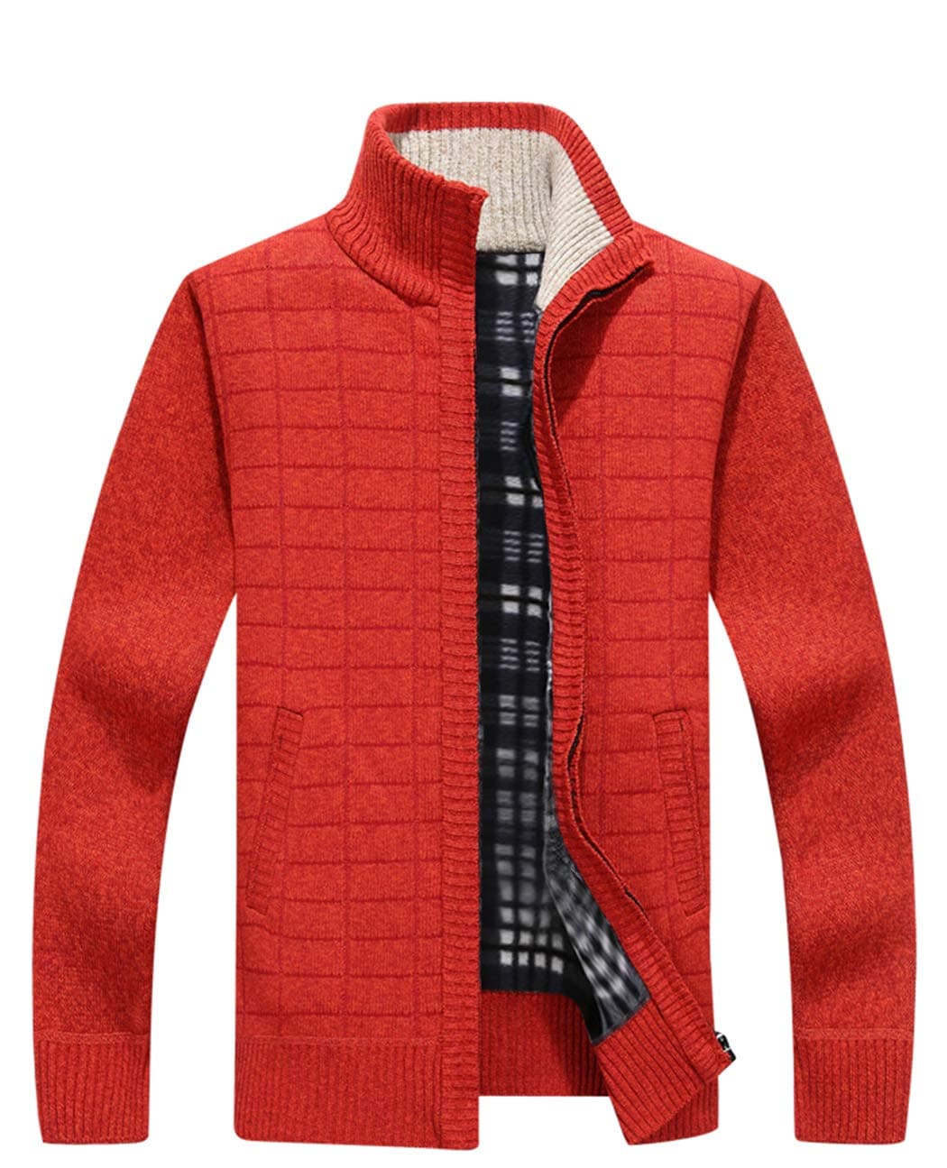 Msmsse Men's Zip Knitted Cardigan Sweater Lily Orange M