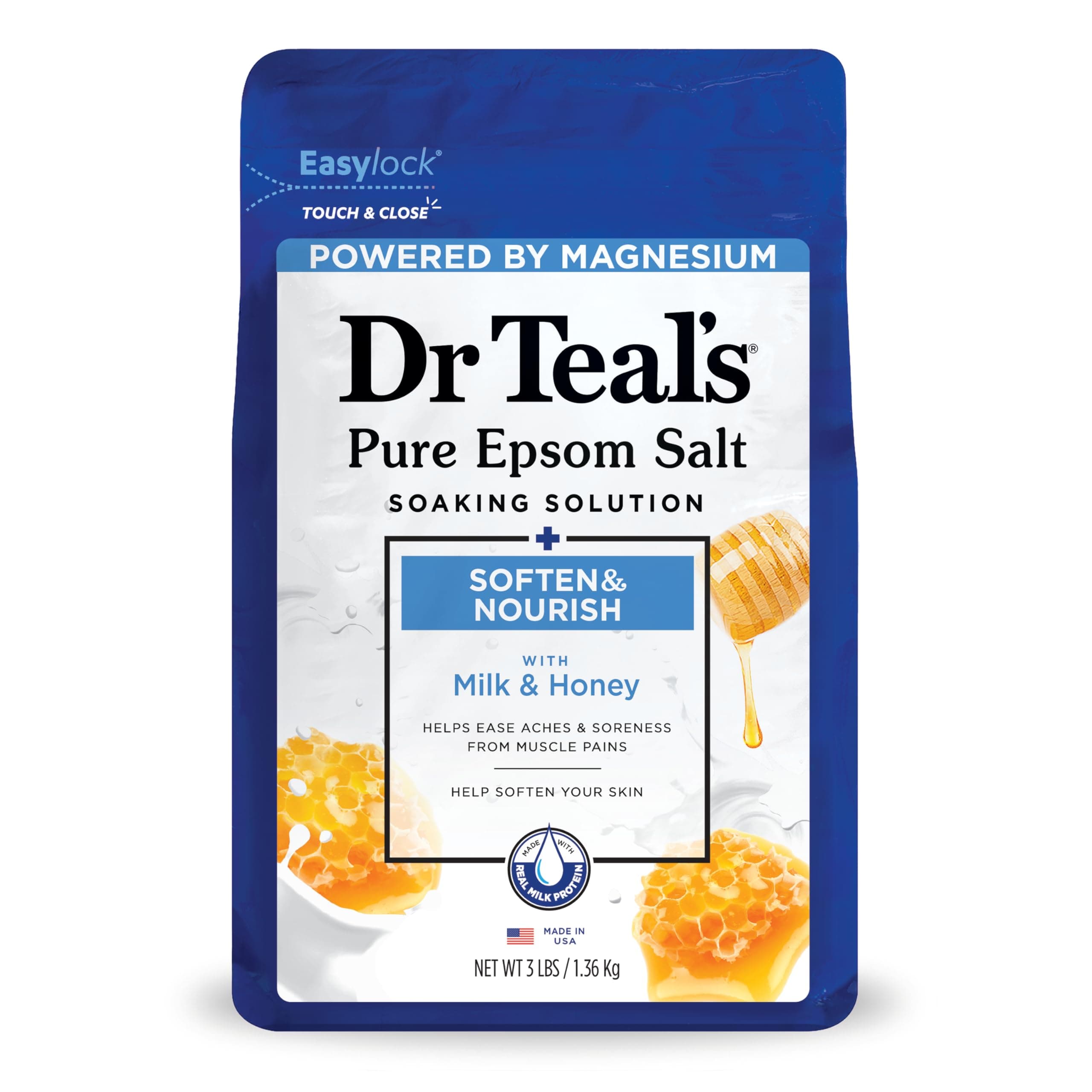 Dr. Teal's Epsom Salt Soaking Solution, Soften & Nourish with Milk and Honey, 48 Oz