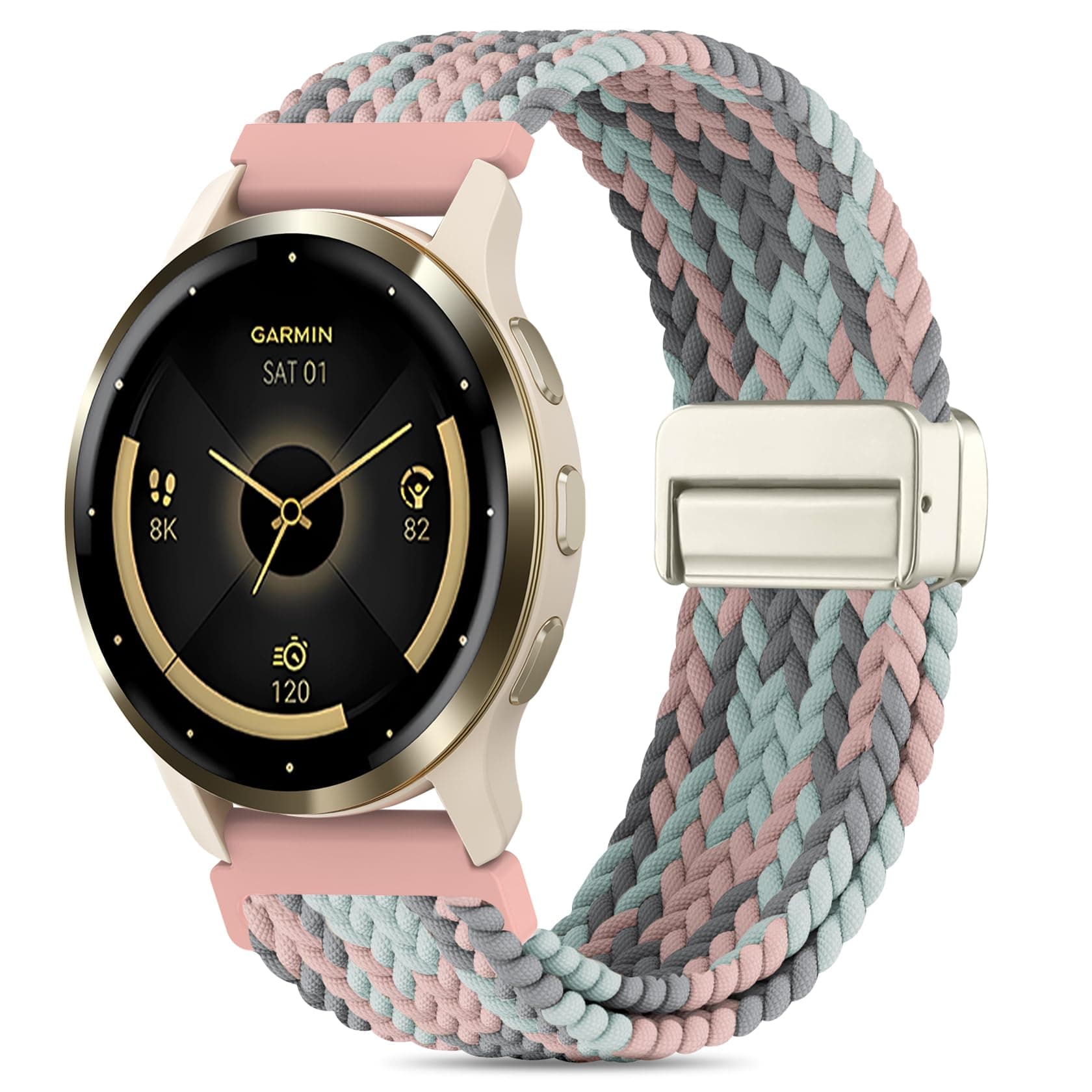 18mm Magnetic Braided Nylon Band Compatible with Garmin Venu 3S/Venu 4 41mm/Venu 2S/Vivoactive 4S/Vivomove 3S/Forerunner 255S/Forerunner 265S, Quick Release Stretchy Strap for Women Men