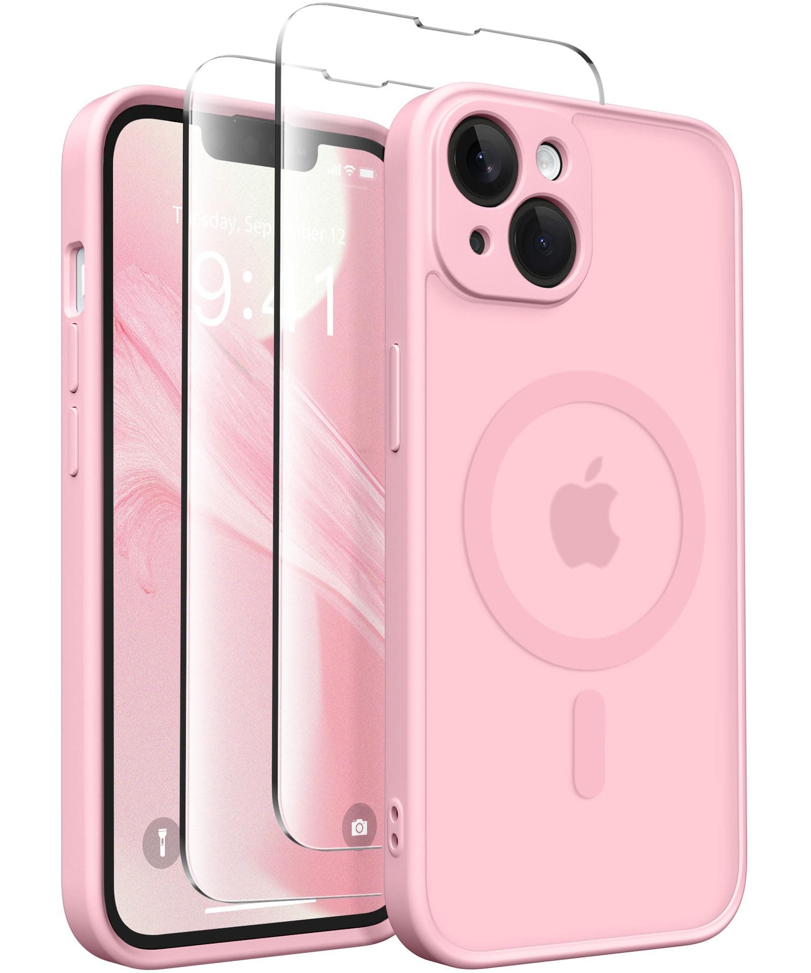 CAPRARO Magnetic for iPhone 14 Case, [Compatible with MagSafe] [Full Camera Protection] Shockproof Protective Slim Translucent Matte Phone Case for iPhone 14 6.1'', Peach Pink