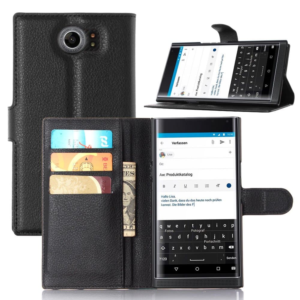 Blackberry Priv Case,Blackberry Priv Cover, Vikoo Stand Flip PU Leather Wallet Case with Built-in Card Slots and Cash Compartment for Blackberry Priv(Black)