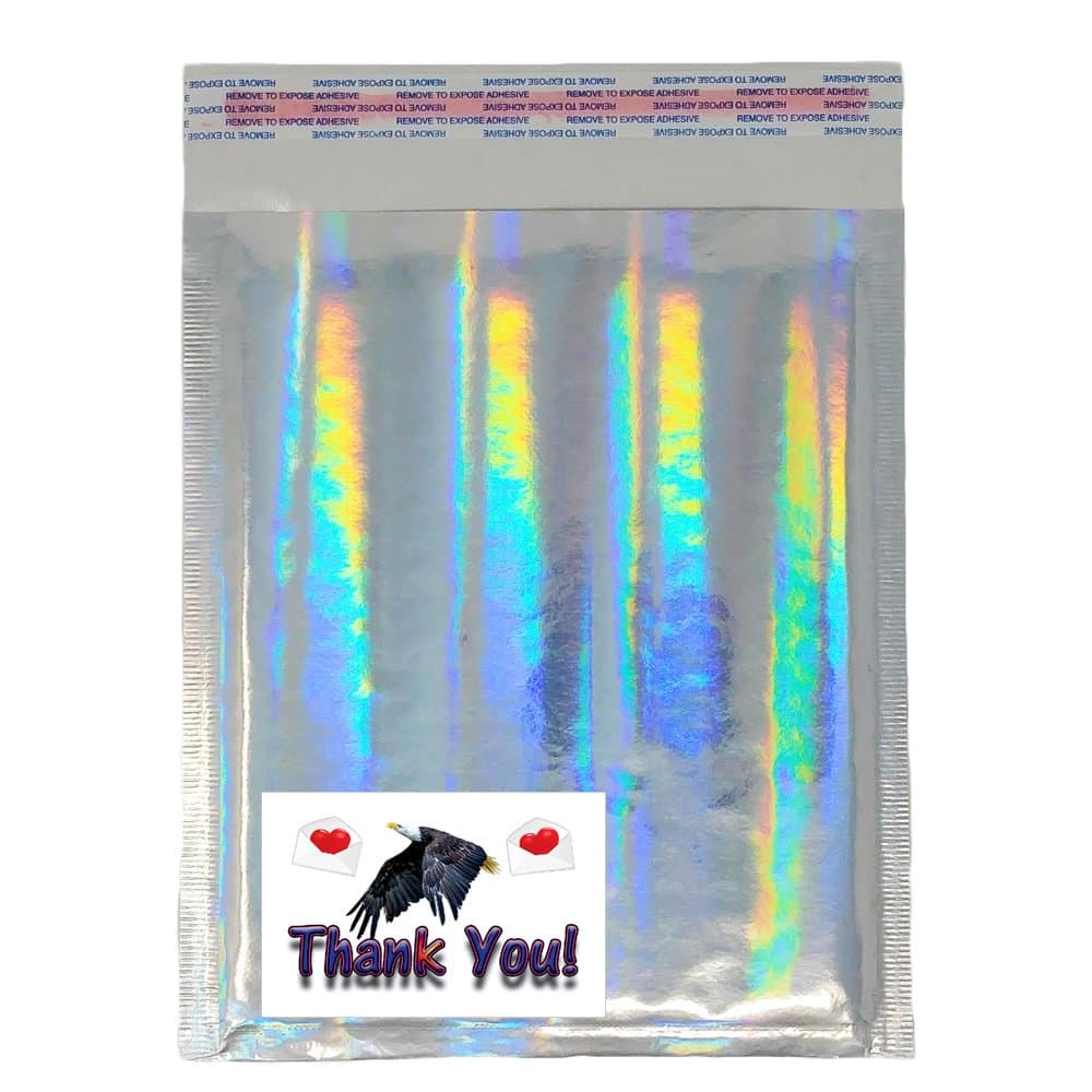 6x10 Hologram Metallic Glamour Holographic Bubble Mailers Padded Shipping Envelopes Poly Inner Lining #0 (100)