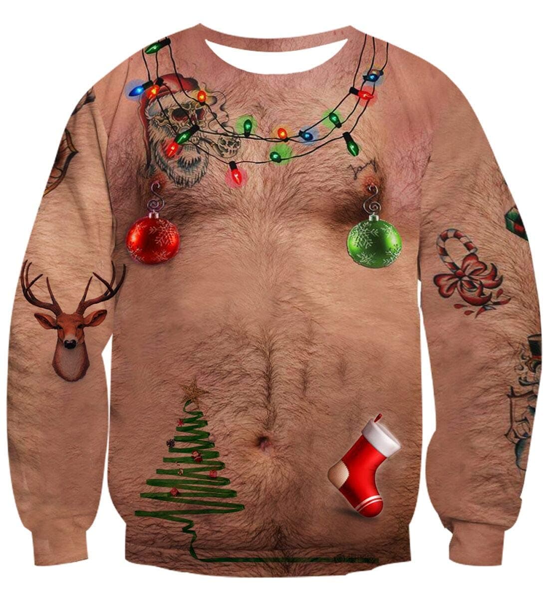 IDGREATIMUnsiex Ugly Christmas Pullover Sweatshirts 3D Print Novelty Xmas Elf Long Sleeve Sweater