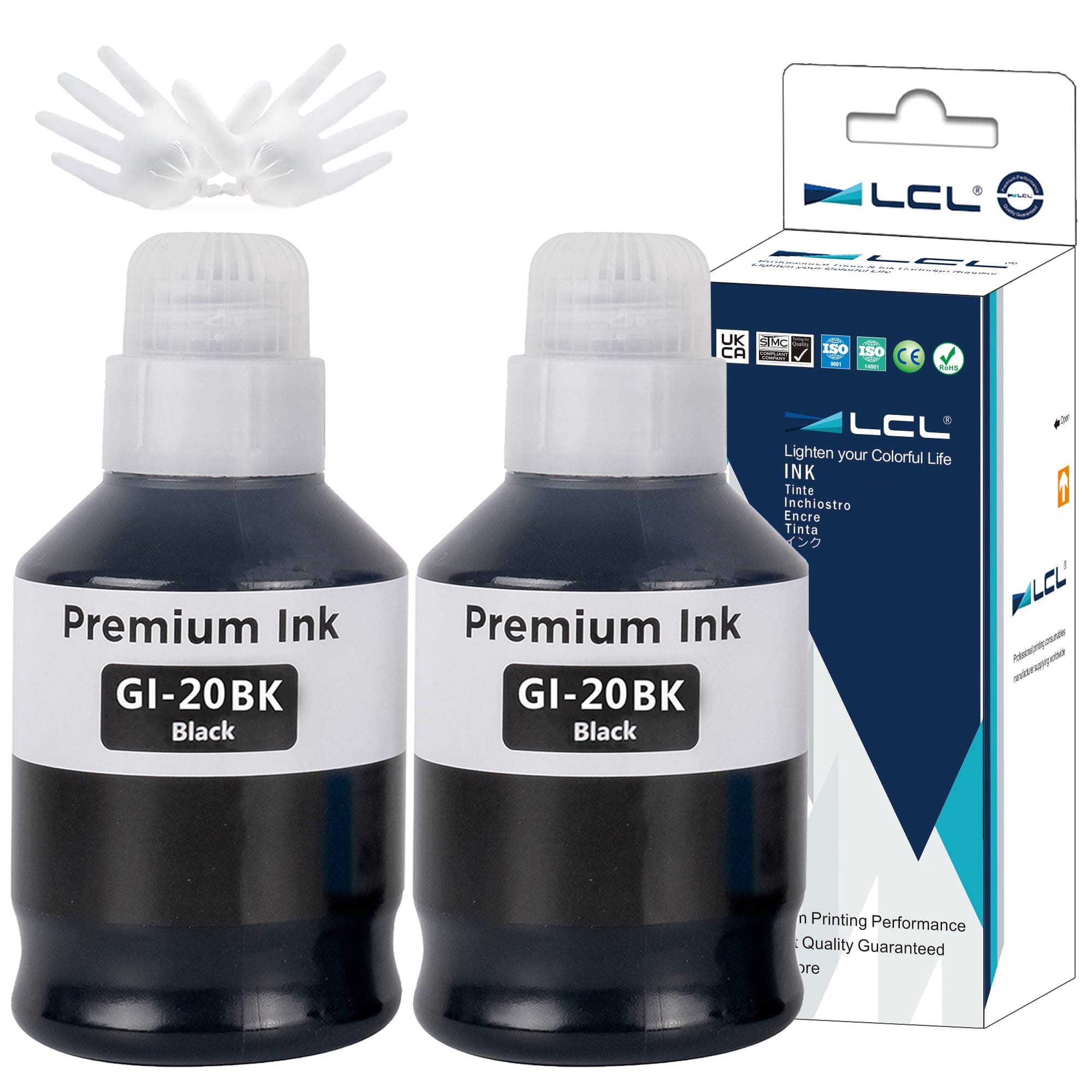 Compatible Ink Bottle Pigment Replacement for Canon GI20 GI-20 GI-20PGBK GI-20BK PIXMA G6020 G5020 G7020 (2-Pack Black)