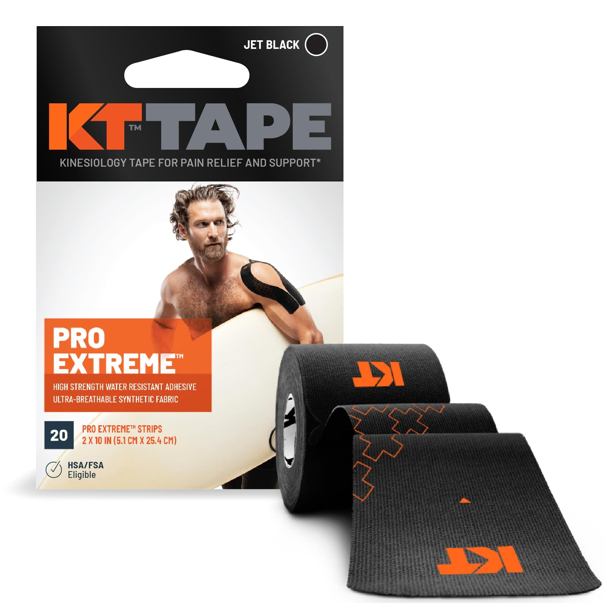 Pro Extreme Therapeutic Elastic Kinesiology Tape (20 Pre-Cut), 10", Black