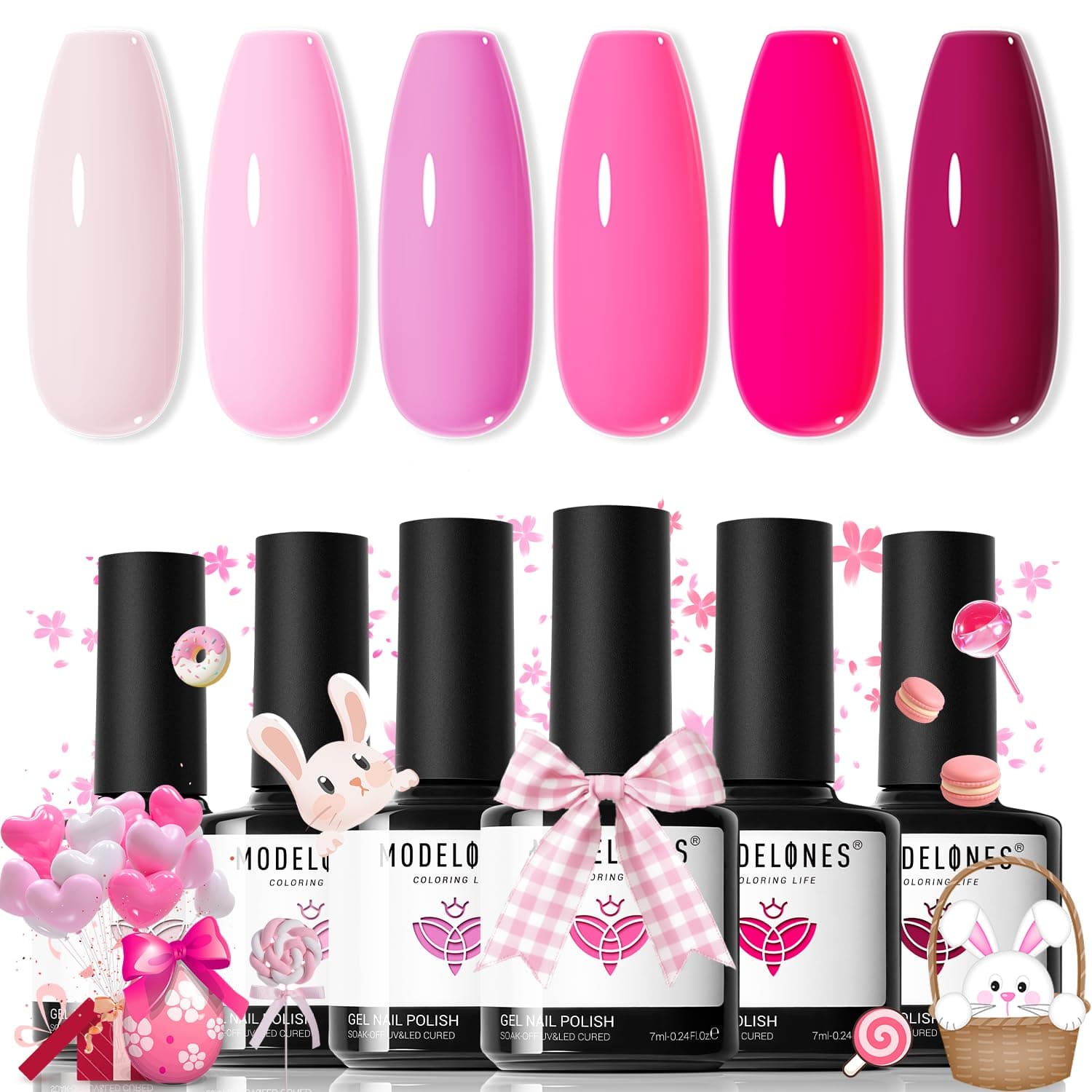 modelones Pink Gel Nail Polish Set- 6 Colors 2026 Easter Spring Pastel Hot Pink Tones Neon Pink White Gel Polish Magenta Light Soft to Dark LED Nail Art for Nail Lovers Gift Salon DIY Starter Kit