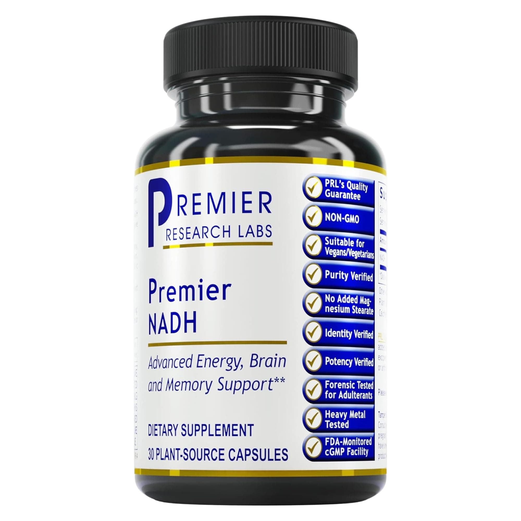 Premier Research Labs NADH - NADH Supplement, NAD Supplement for Men & Women, Nicotinamide Adenine Dinucleotide, Cell Regenerator, Respiratory Support - 30 Vegetarian Capsules