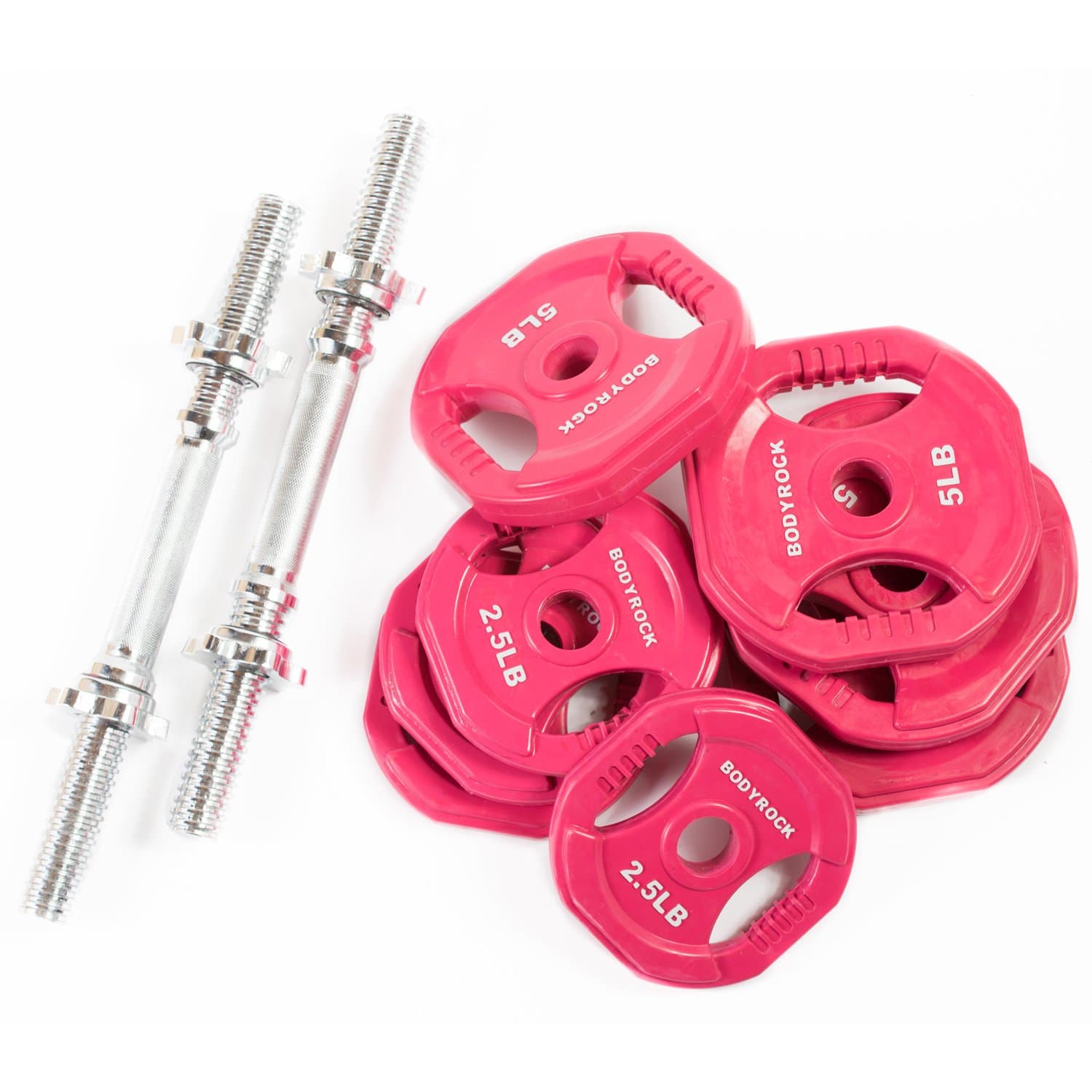 Dumbbells Set with 30lb Weight Plates: BodyRock Free Weights Home Gym Equipment - Dumbbell Sets with Two Solid Steel Threaded Dumbbell Handles and Collars, Four 5 lb Weights and Four 2.5 lb Weights