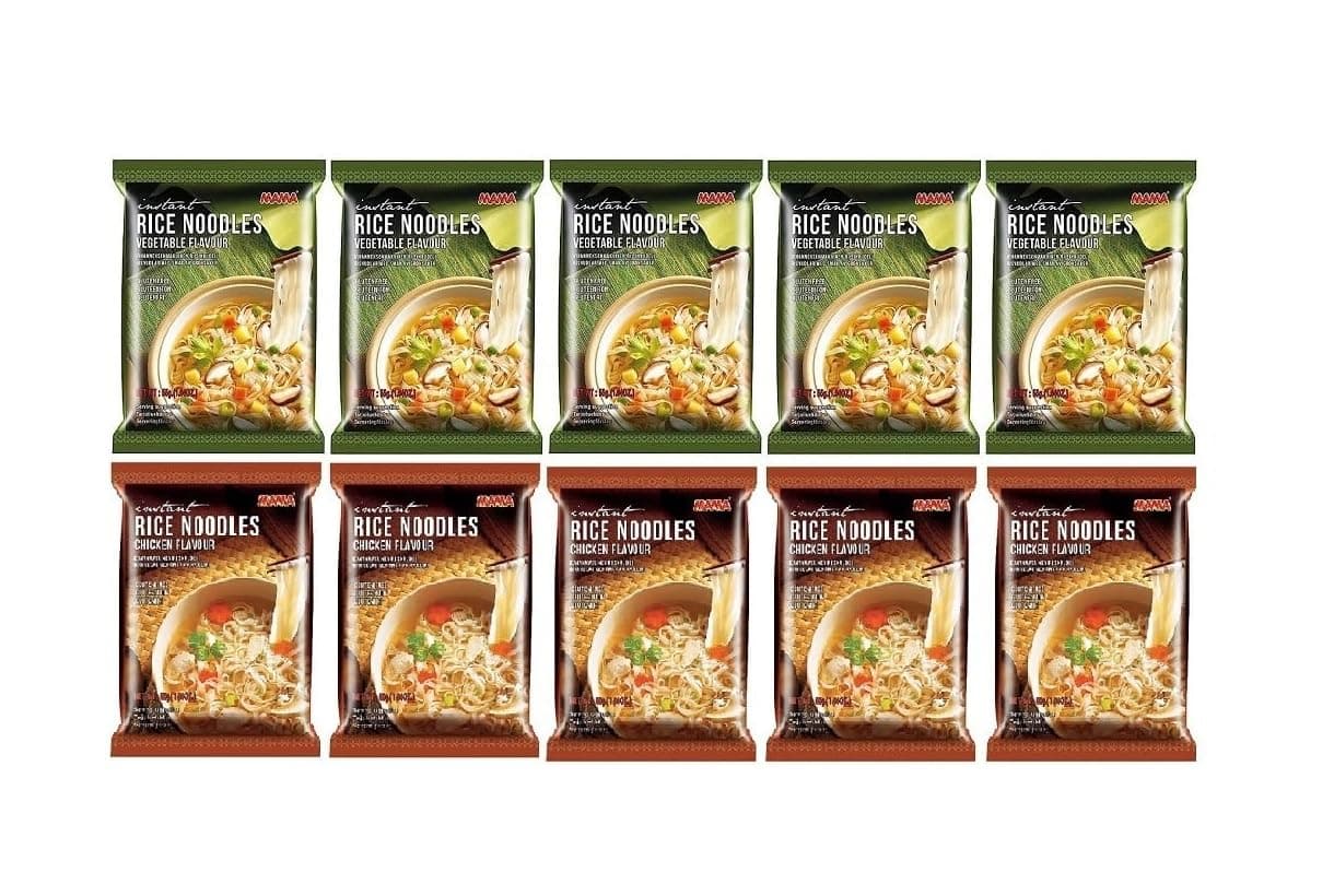 MAMA Gluten Free Noodles Combo Pack of 10 Vegetable and Chicken Flavor