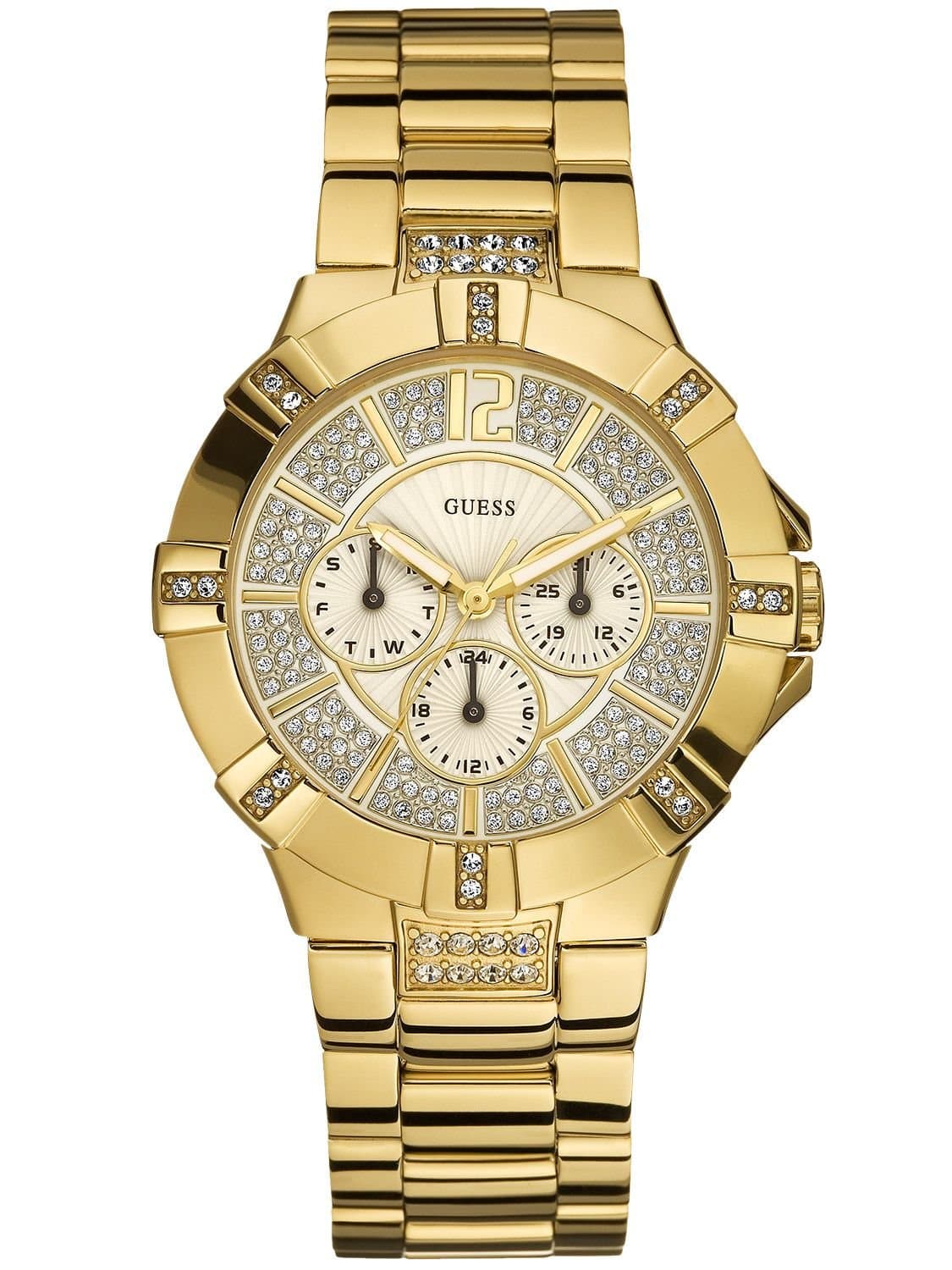 Guess Ladies Quartz Watch with Beige Dial Analogue Display and Gold Stainless Steel Strap W13573L1