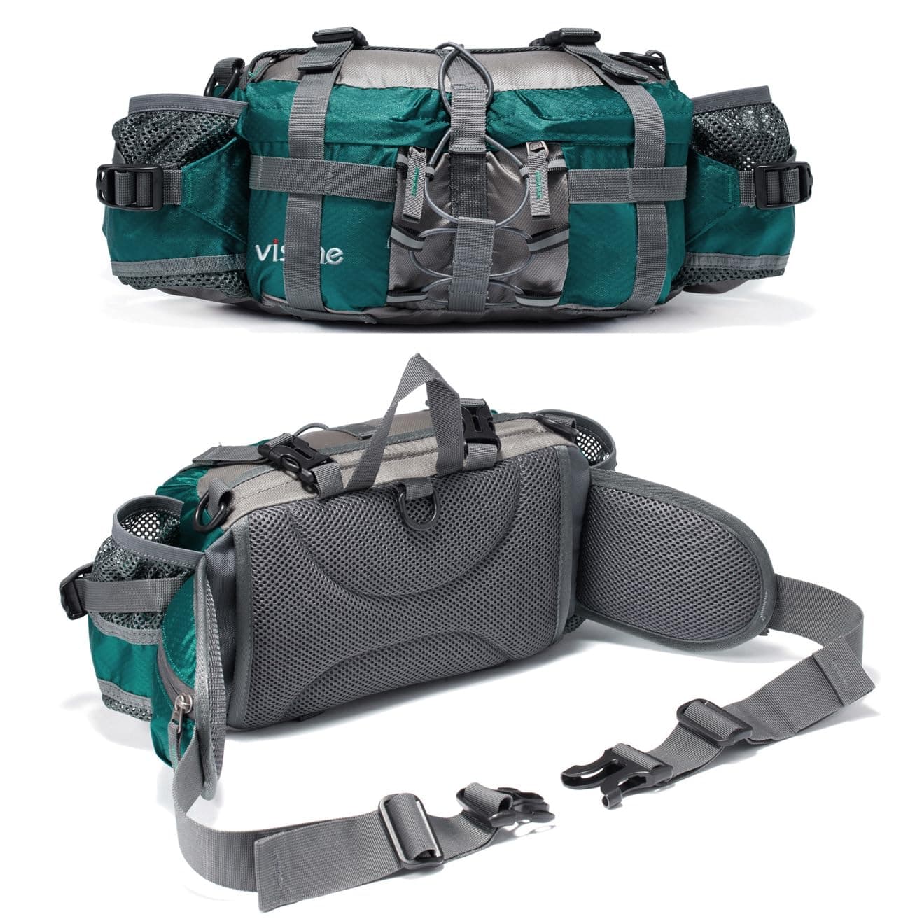 BP-VISION Outdoor Fanny Pack Hiking Camping Biking Waterproof Waist Pack 2 Water Bottle Holder Sports Bag for Women and Men Green