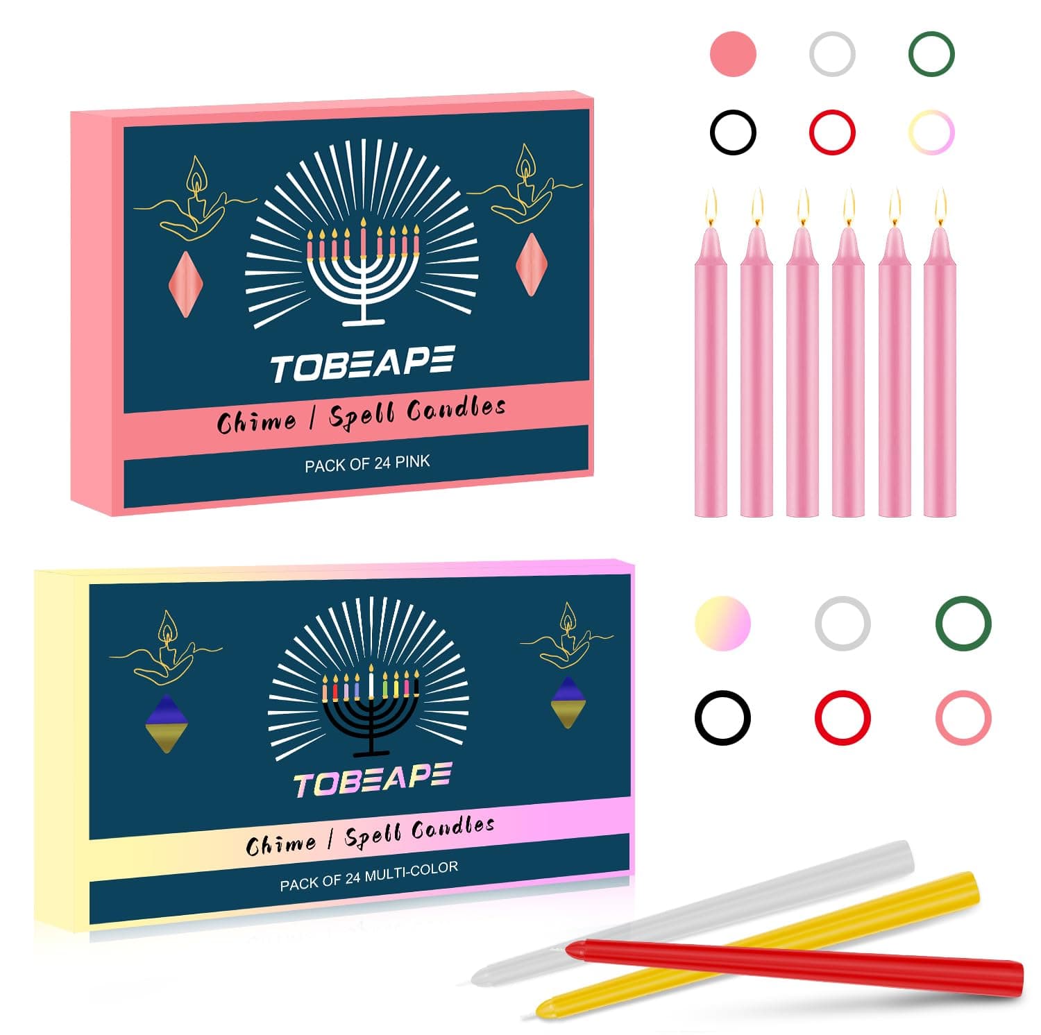 Tobeape24 Pack 4 inch Pink Spell Candle & 10 inch Colored Taper Candles for Wedding Dinner Party Home Décor, Long Burning Spell Chime Candles for Witchcraft Rituals Prayer Meditation