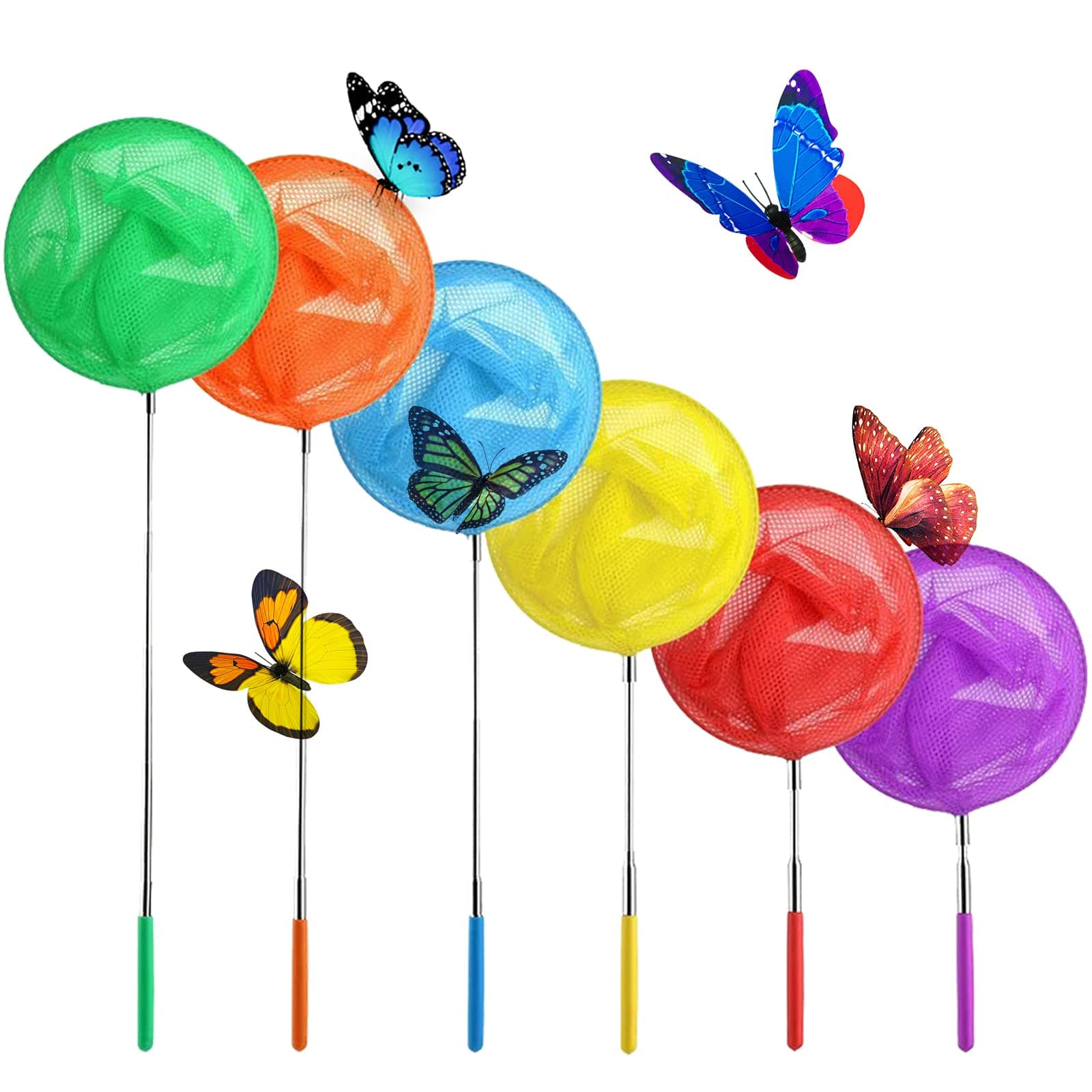 Butterfly Nets,6 Pack Kids Telescopic Butterfly Fishing Nets,Great for Catching Insect Net,Colorful Fishing Toy for Kids Extendable 34" Inch